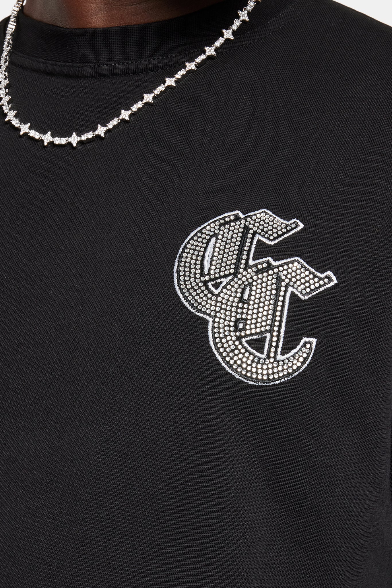 Gothic Rhinestone Oversized T-Shirt - Black - Image 3