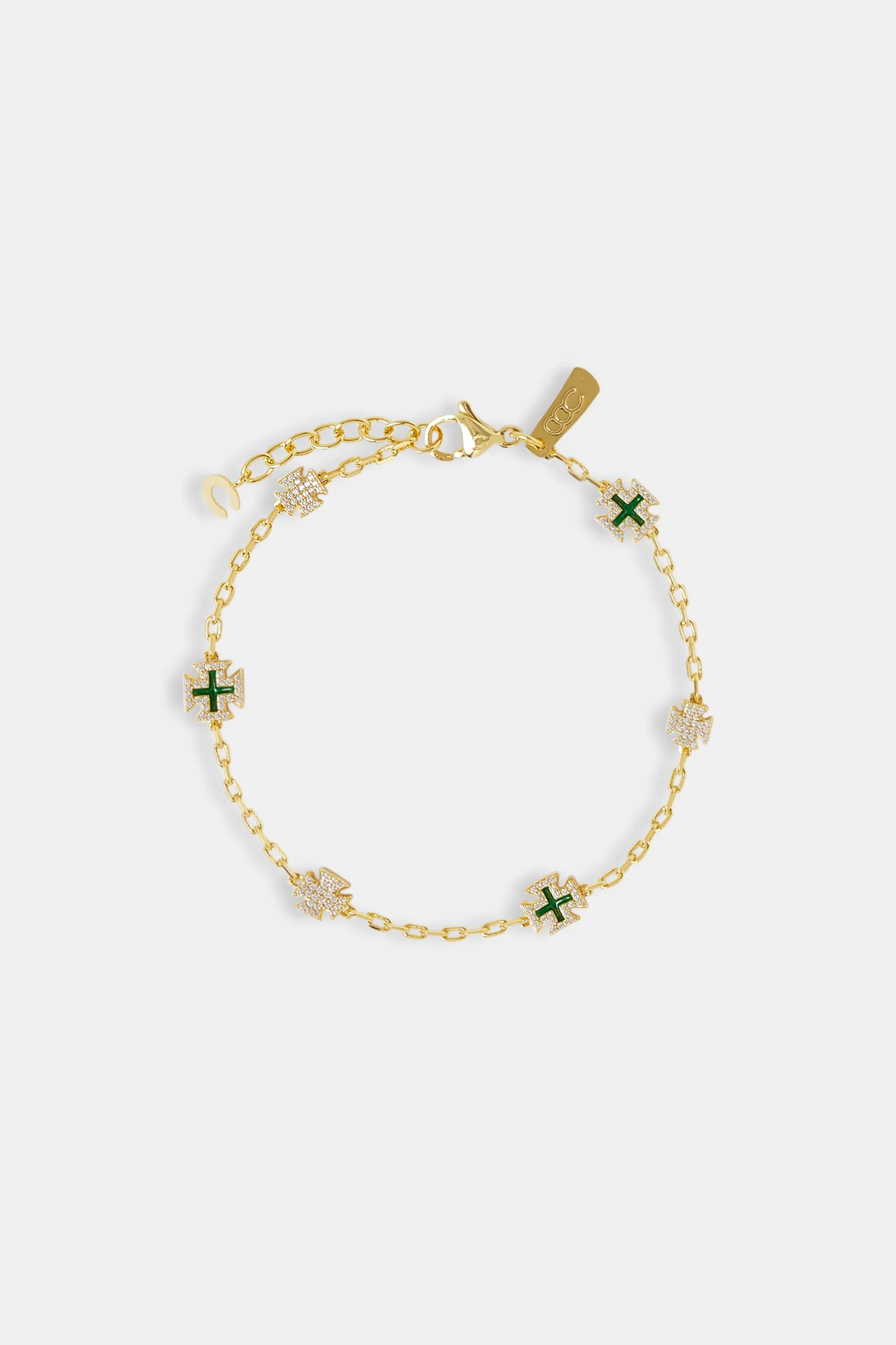 Green Enamel Micro Motif Rolo Bracelet - 8mm - Gold - Image 2