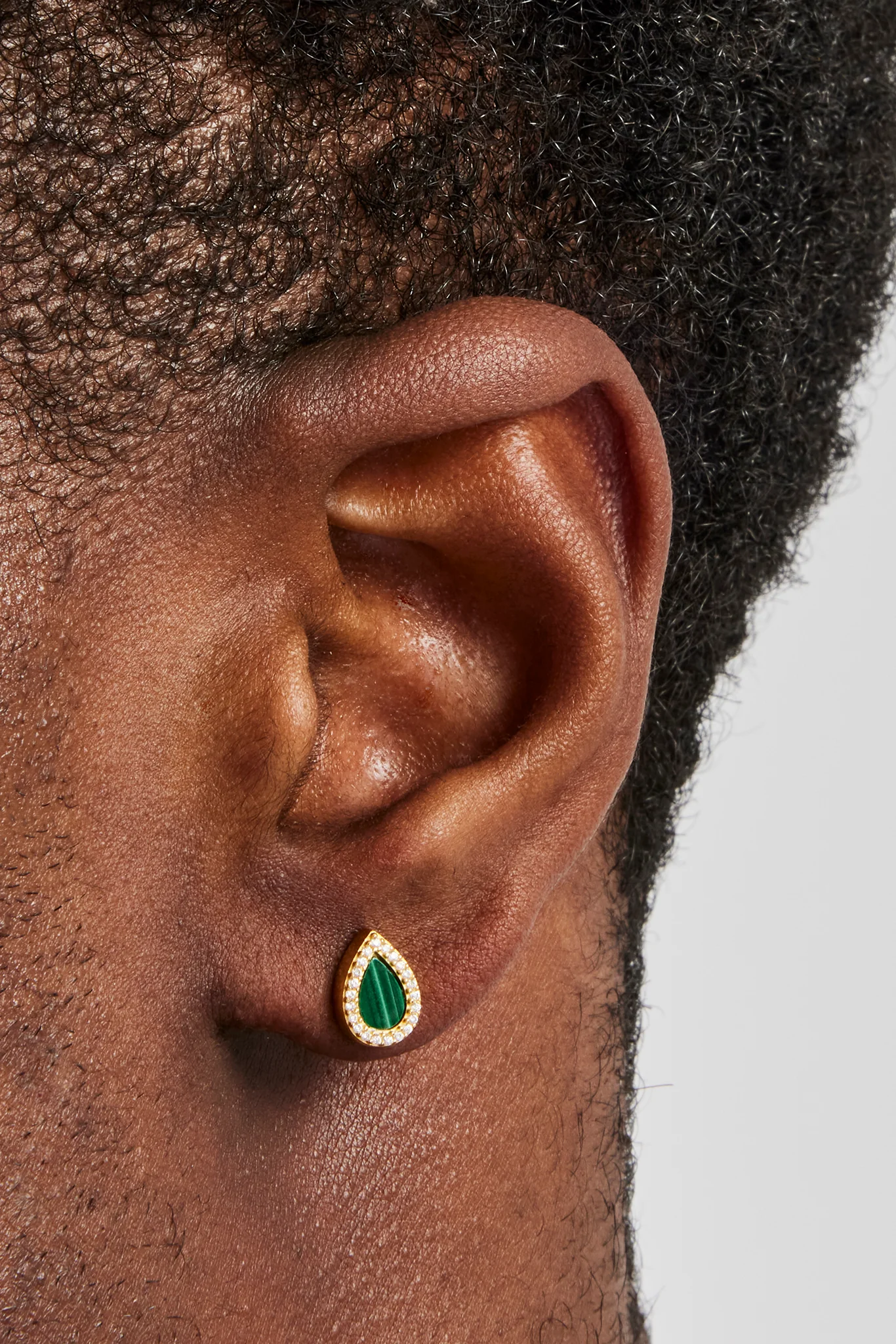 Green Malachite Pear Stud Earrings - 8mm - Image 2