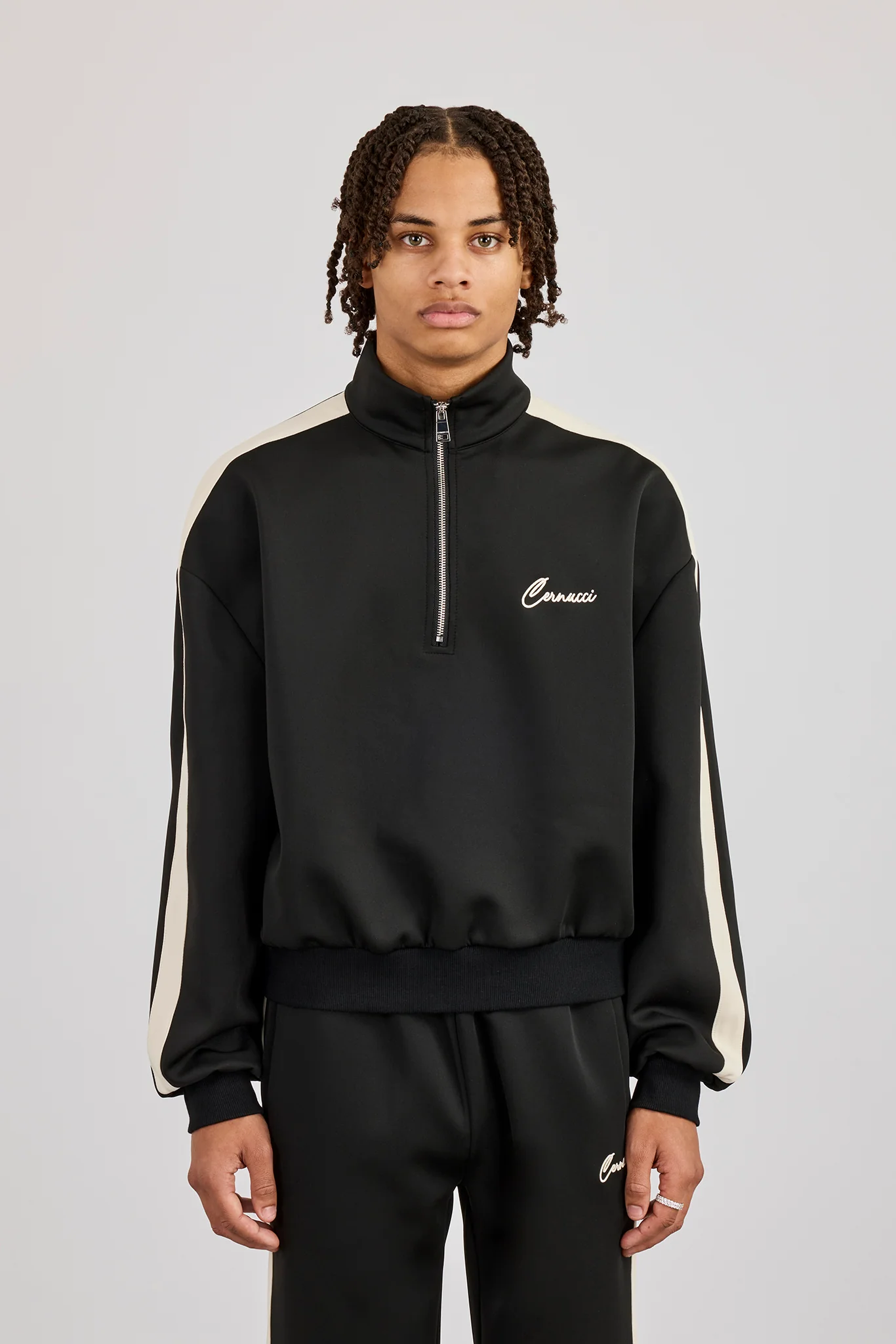 Half Zip Funnel Neck With Side Panel - Black - Image 2