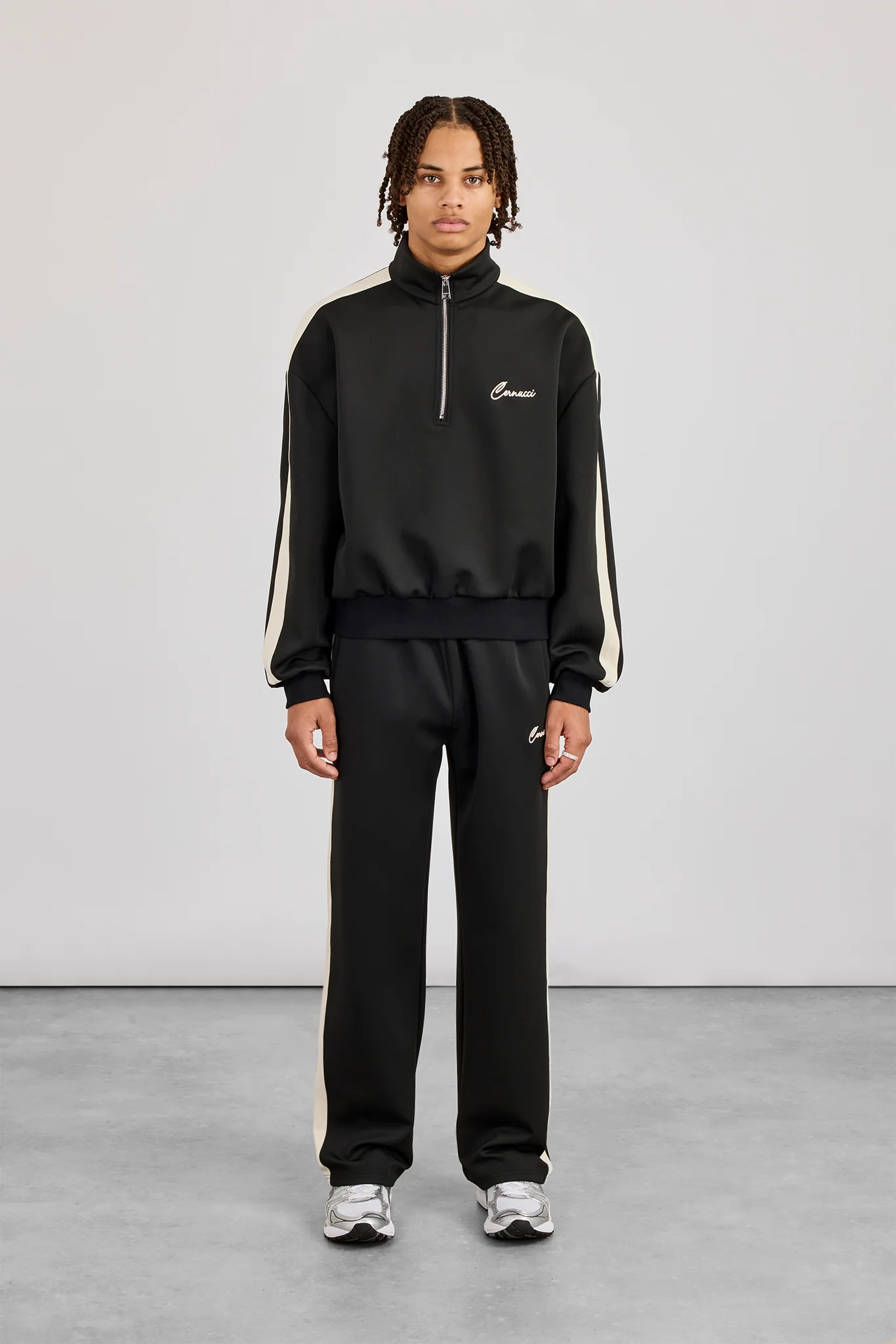 Half Zip Funnel Neck With Side Panel & Relaxed Jogger - Black - Image 2