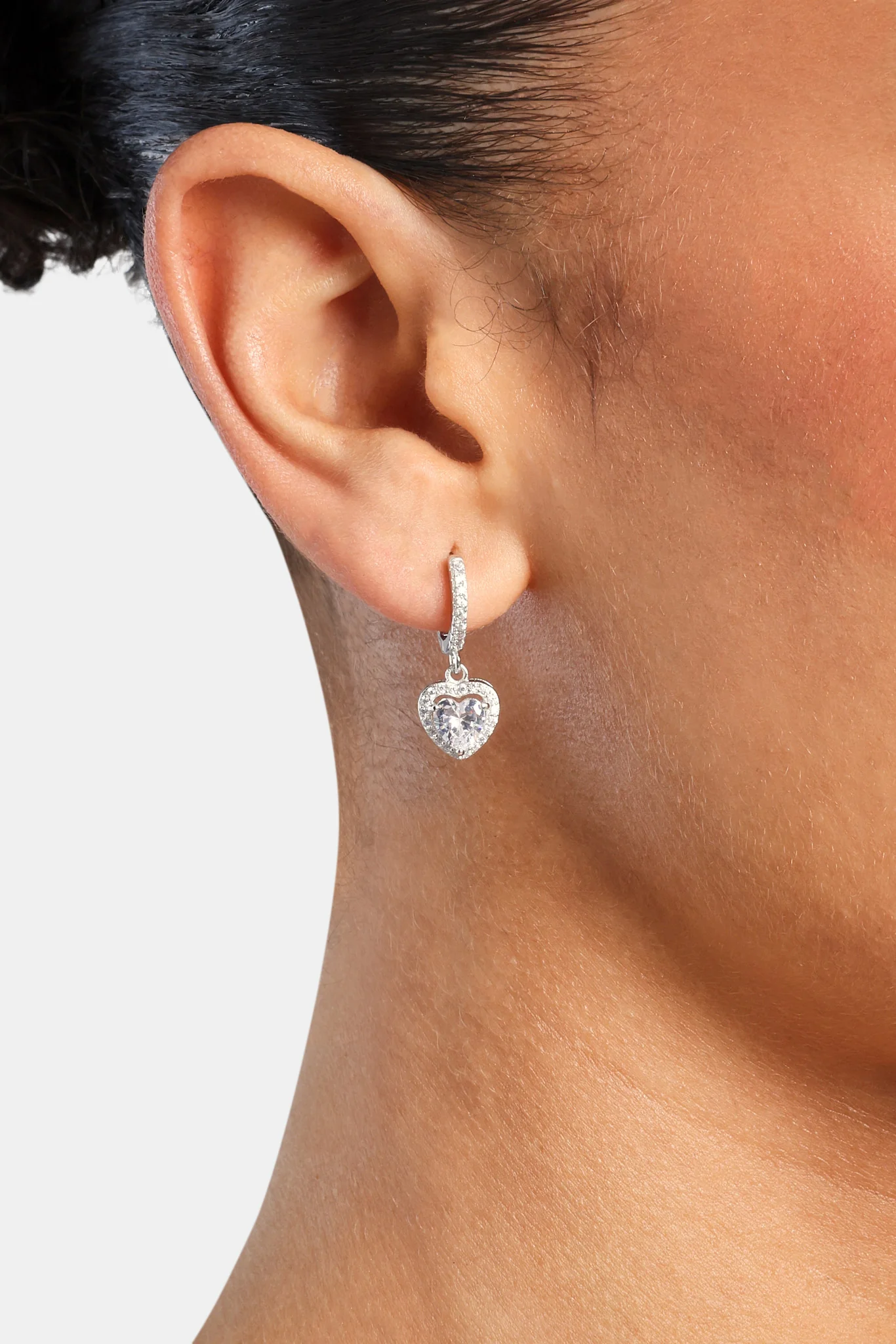 Heart Drop Earrings - White - 25mm - Image 2