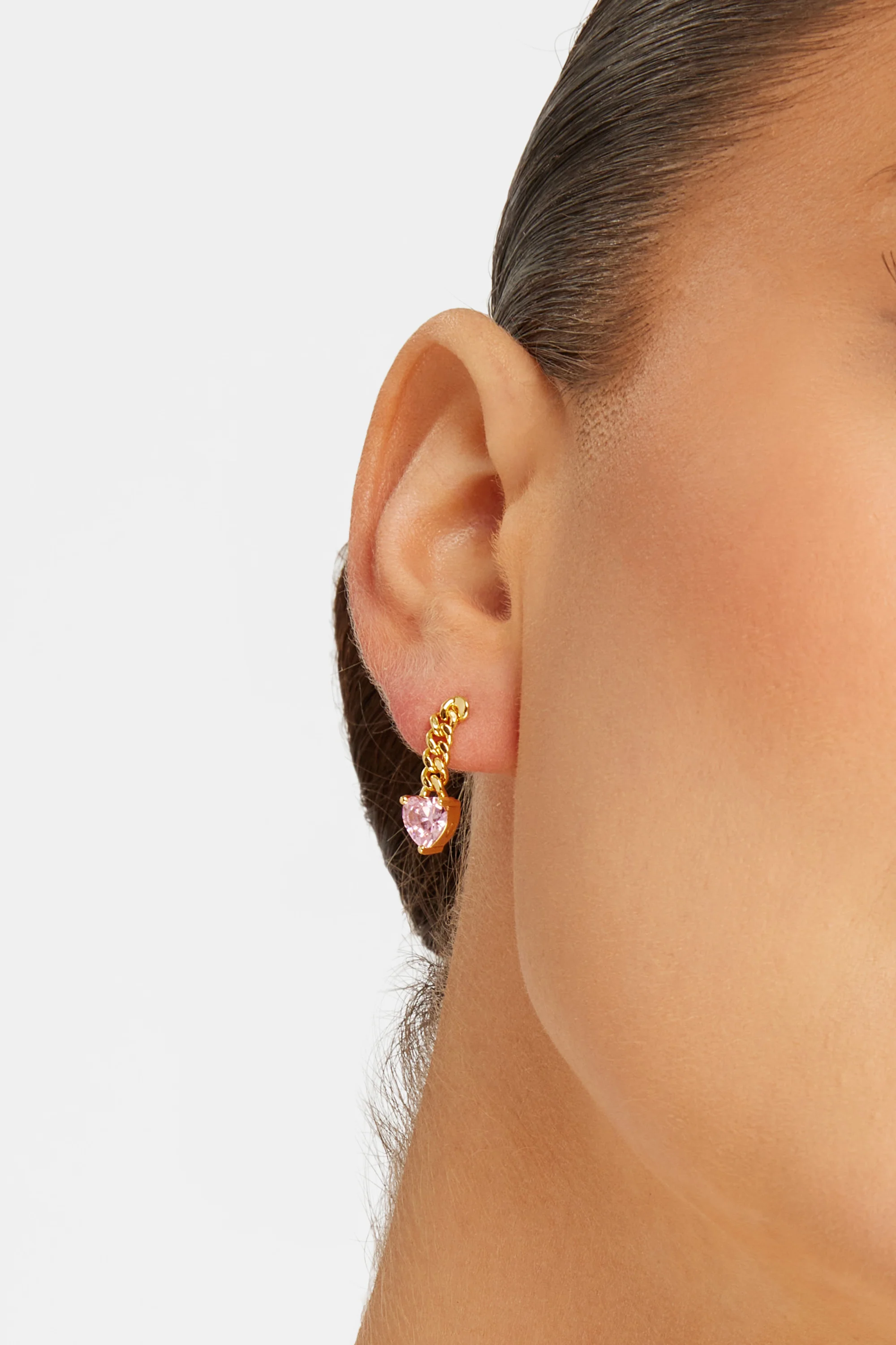 Heart Stone Cuban Drop Earrings - Gold - Image 2