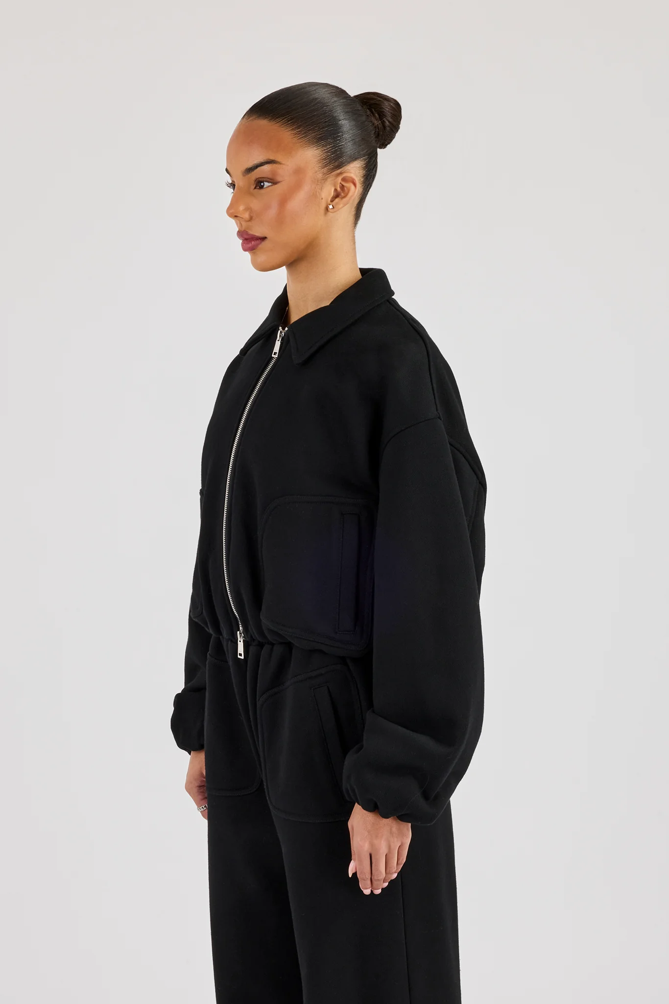 Heavyweight Jersey Collared Bomber Jacket - Black - Image 3