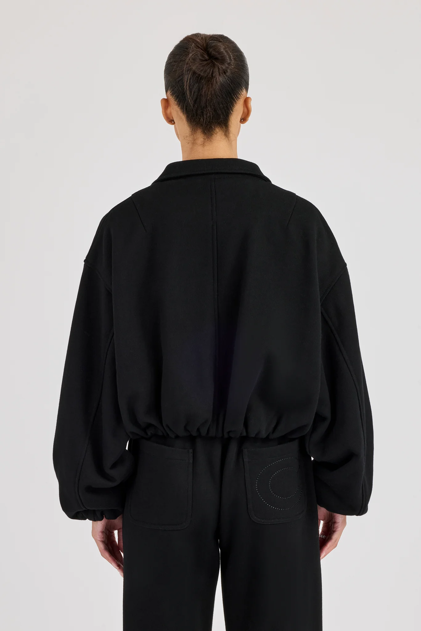 Heavyweight Jersey Collared Bomber Jacket - Black - Image 4