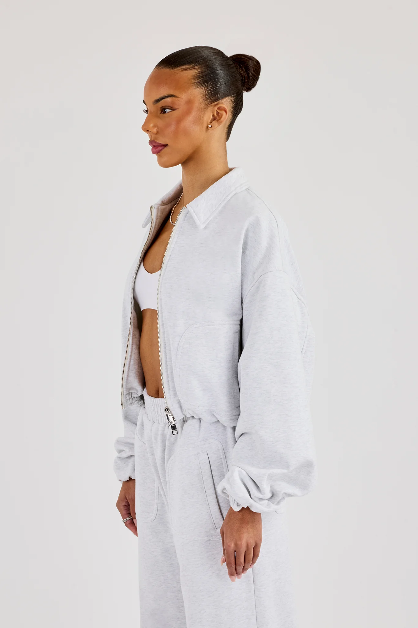Heavyweight Jersey Collared Bomber Jacket - Grey Marl - Image 3