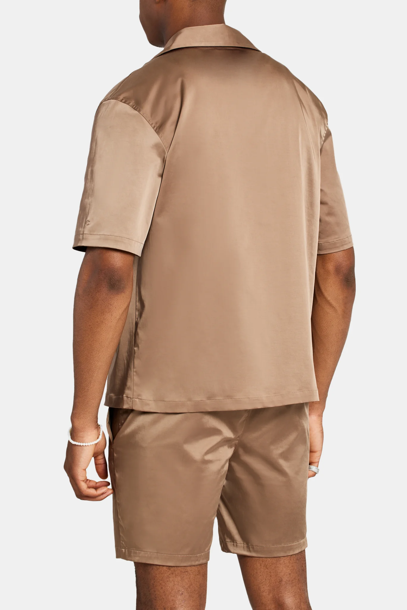 Heavyweight Boxy Fit Satin Shirt - Coffee - Image 5