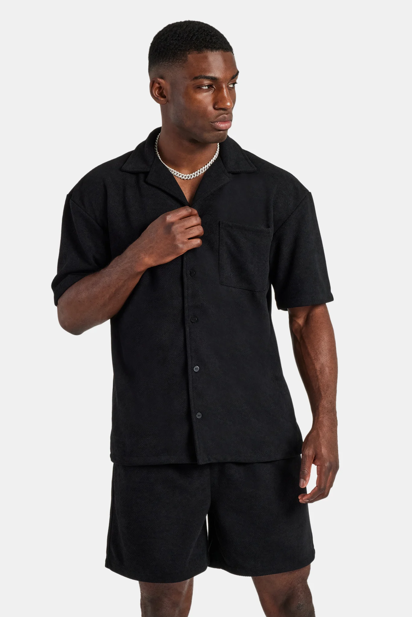 Heavyweight Textured Shirt & Short - Black - Image 3