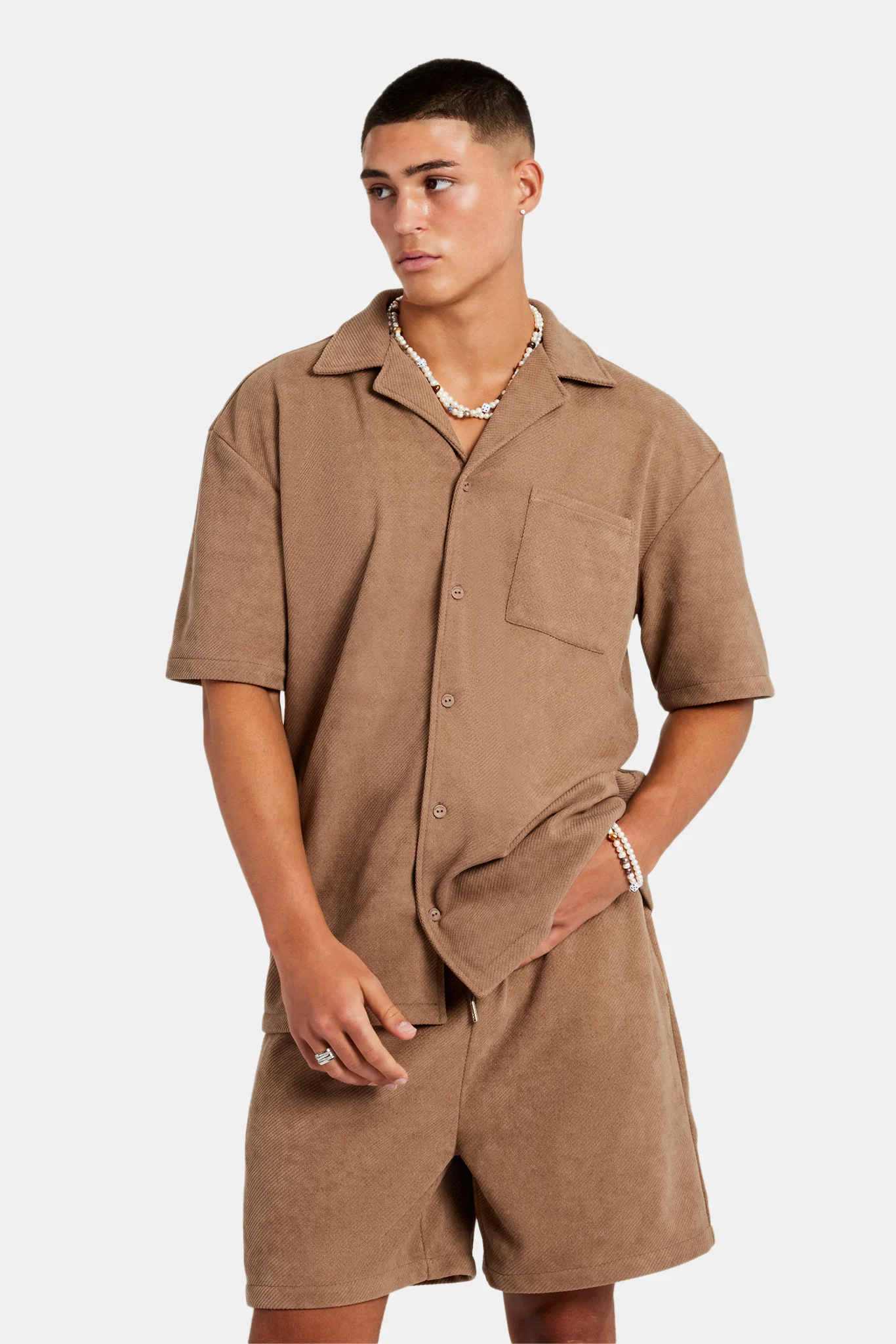 Heavyweight Textured Shirt & Short Set - Mocha - Image 3