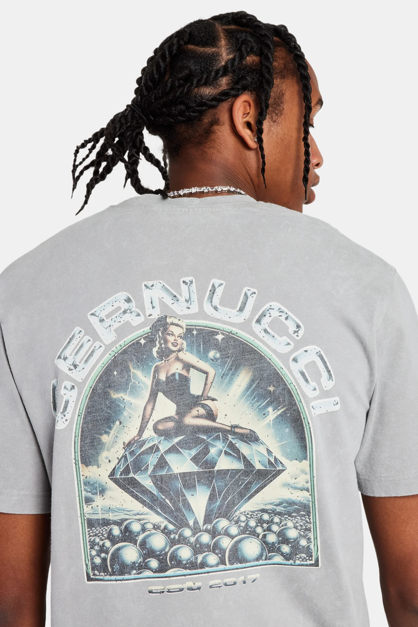 Washed Rhinestone Graphic T-Shirt - Grey - Image 3