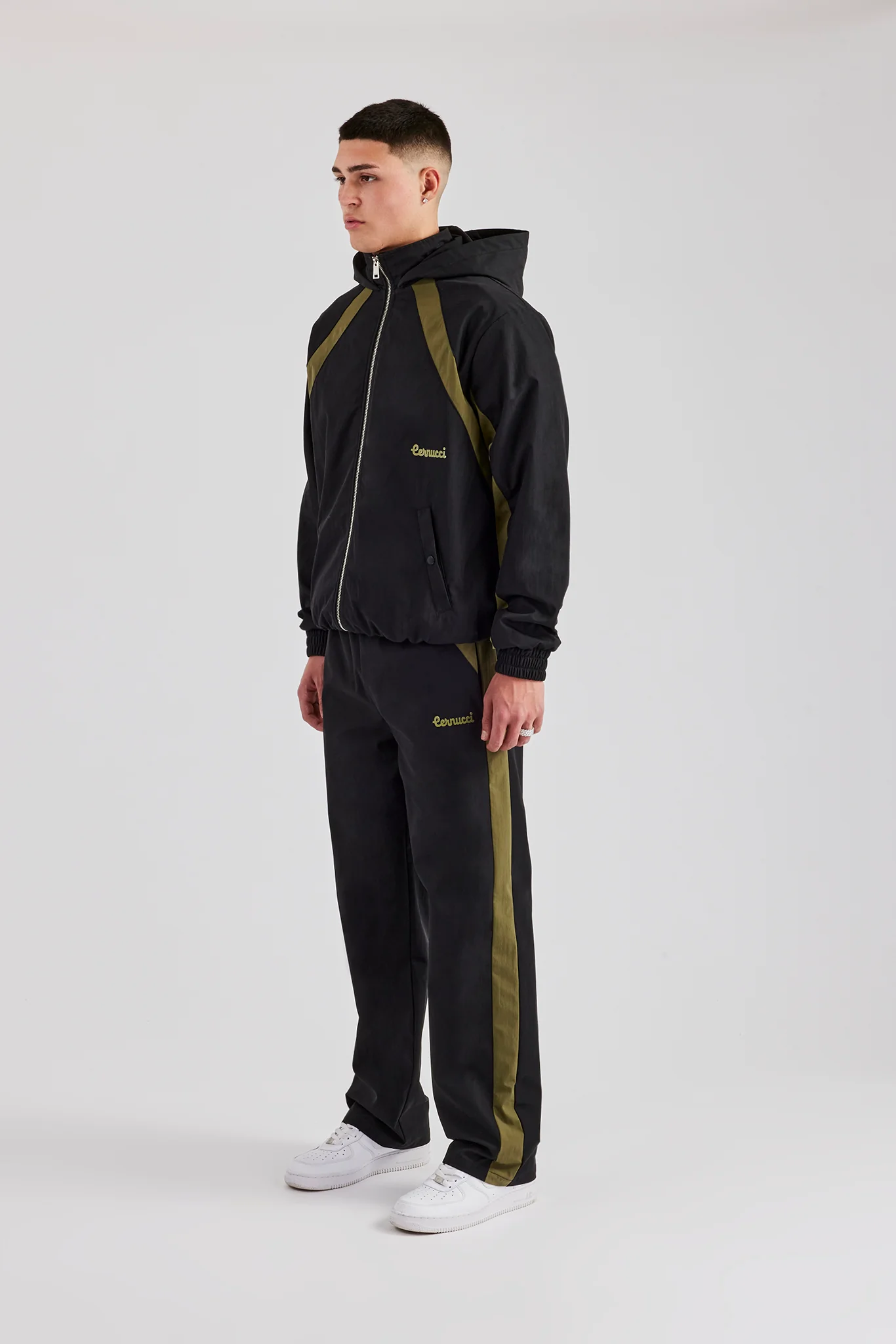 Hooded Nylon Contrast Block Jacket & Straight Leg Jogger - Black - Image 2