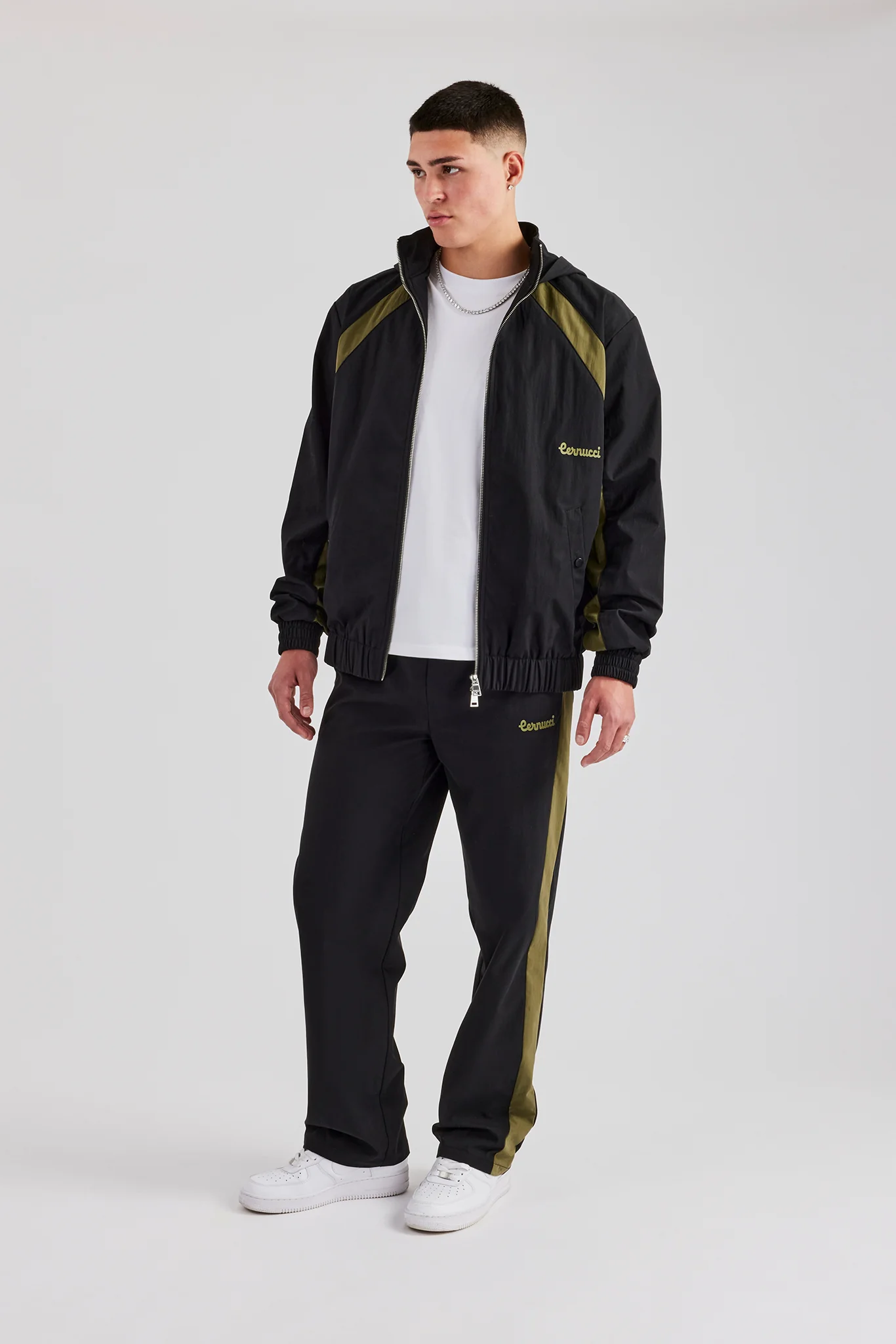 Hooded Nylon Contrast Block Jacket & Straight Leg Jogger - Black - Image 4