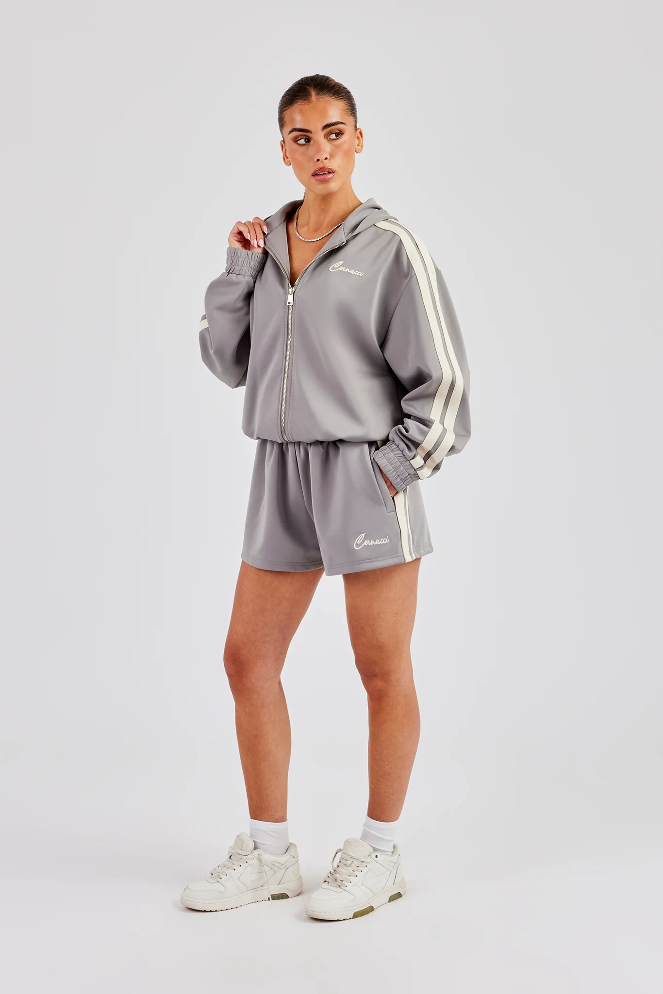 Hooded Taping Jacket & Shorts - Grey - Image 3