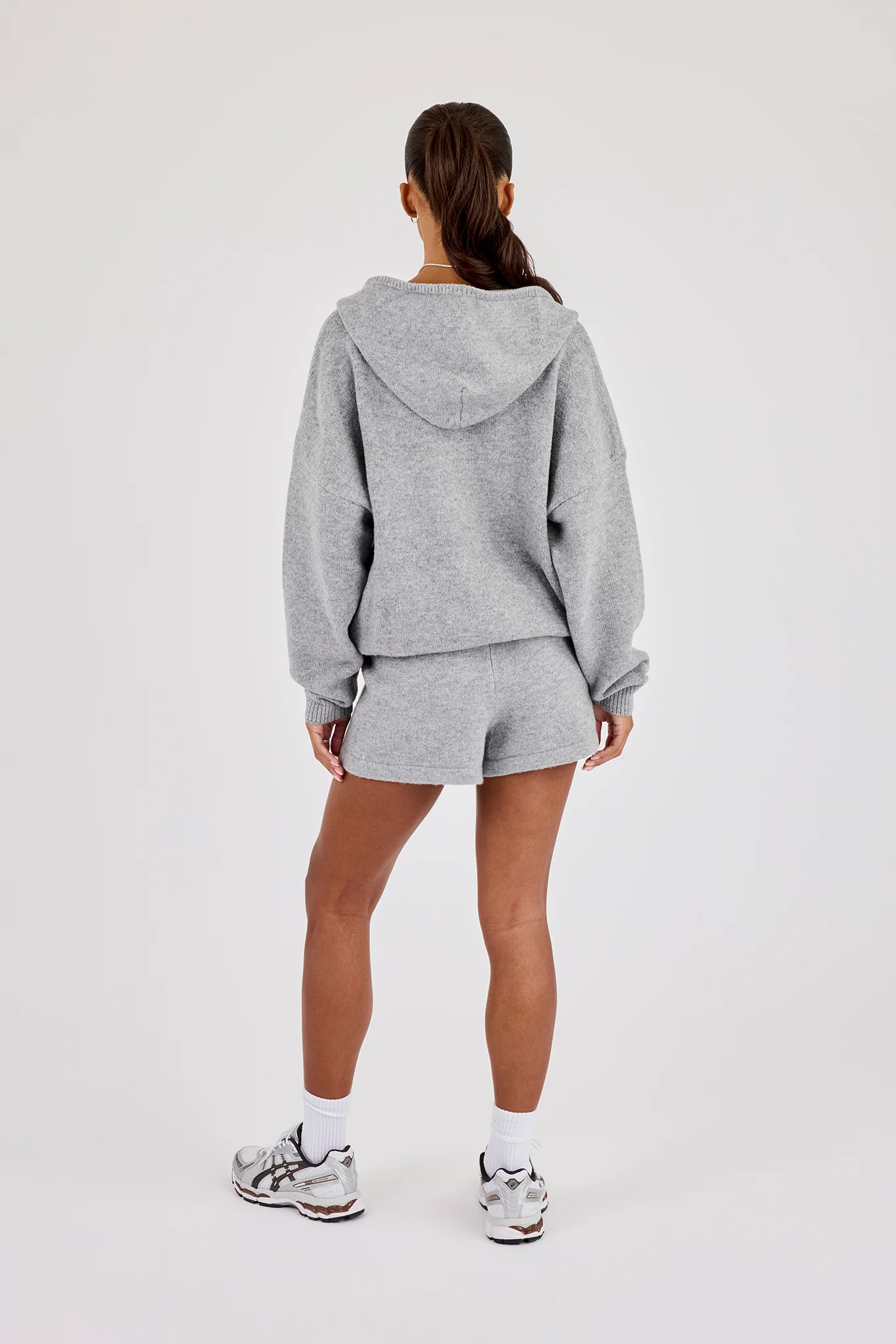 Hooded Zip Through Knitted Hoodie & Short - Grey - Image 4