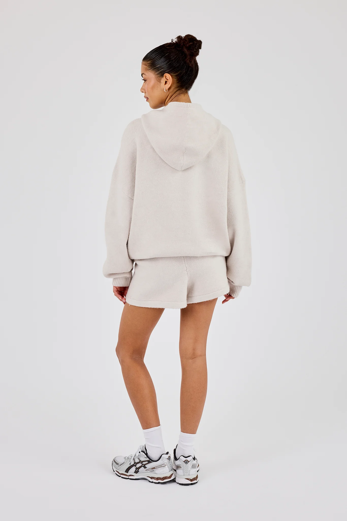 Hooded Zip Through Knitted Hoodie & Short - Oatmeal - Image 4