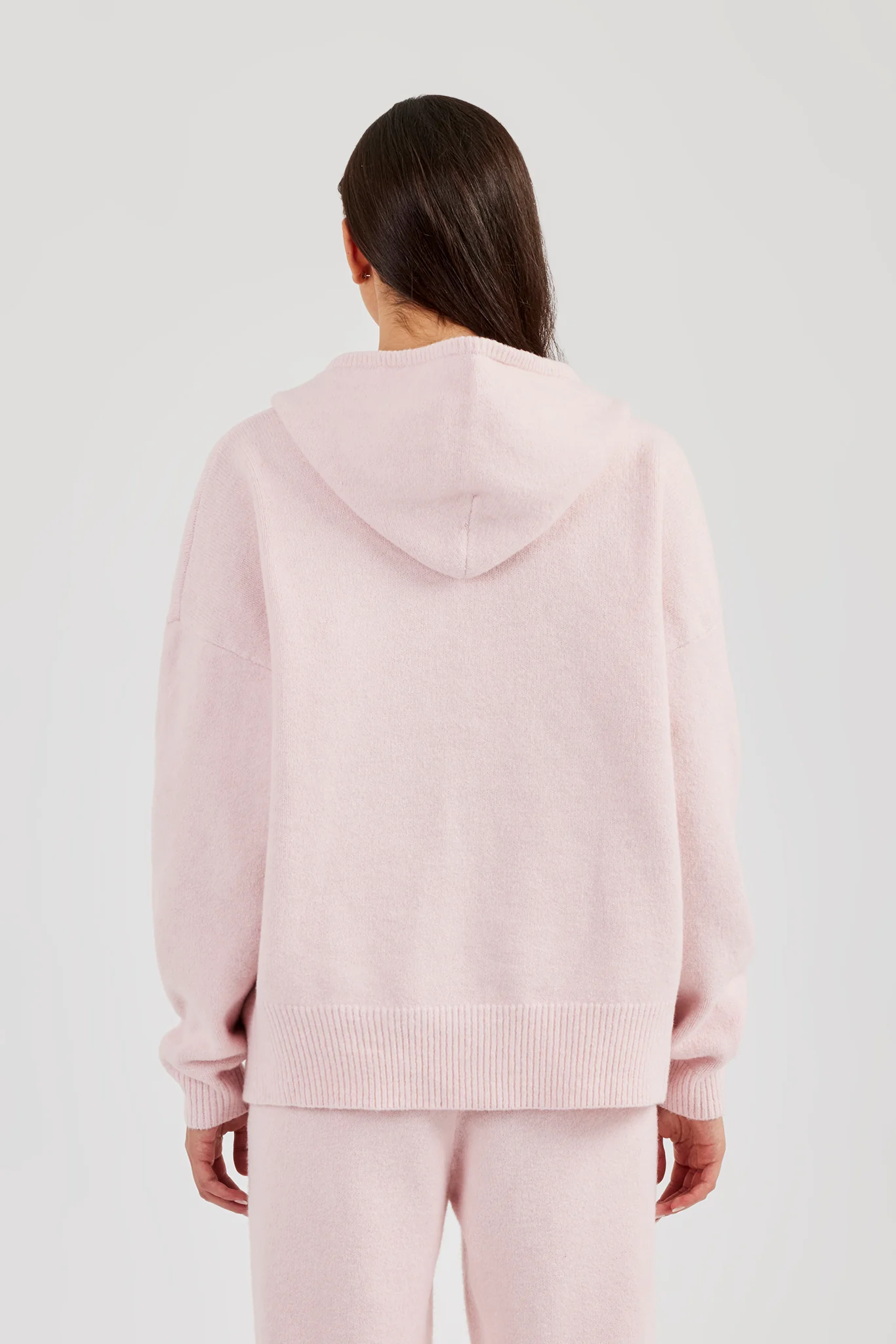 Hooded Zip Through Knitted Jumper - Baby Pink - Image 2