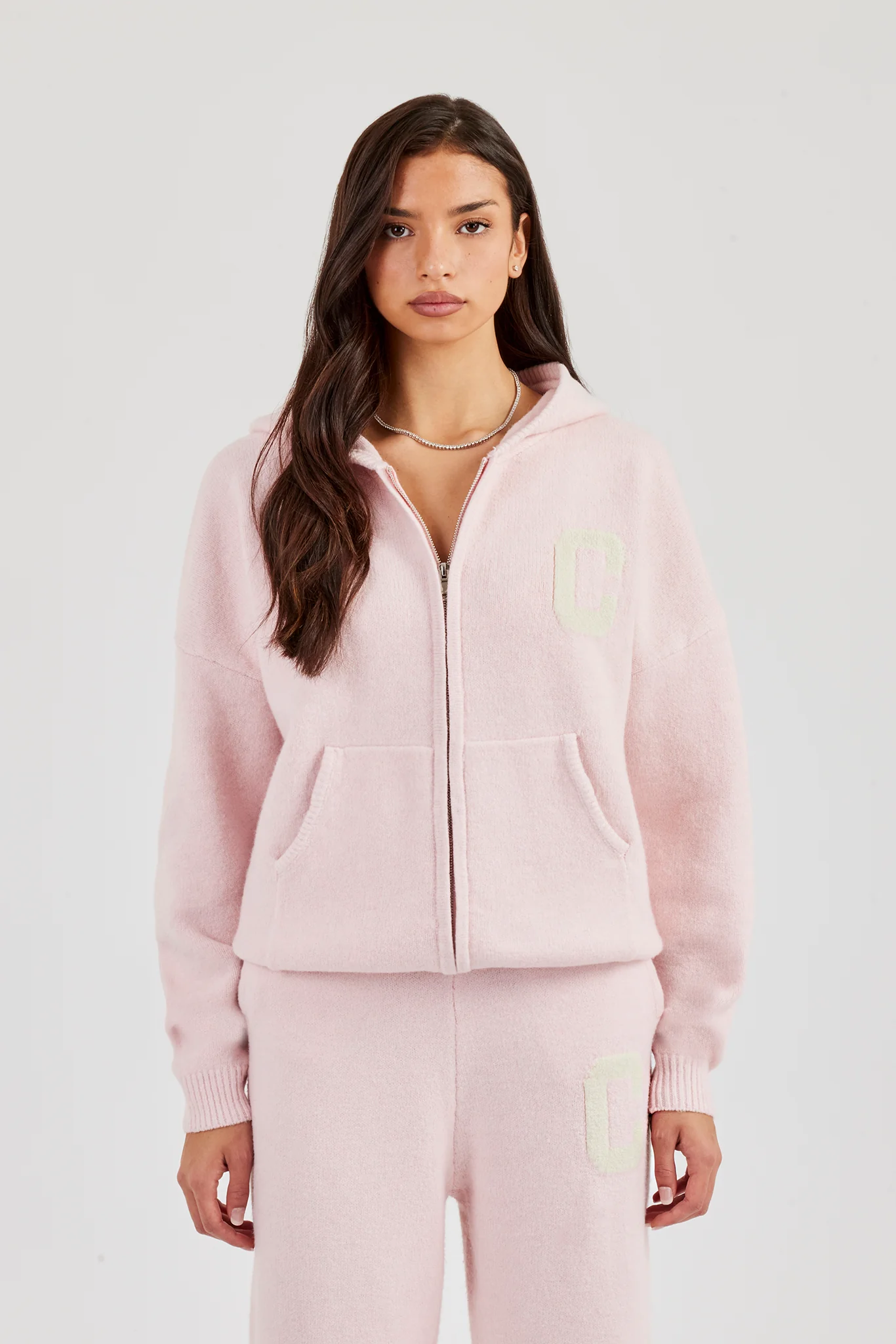 Hooded Zip Through Knitted Jumper - Baby Pink - Image 4