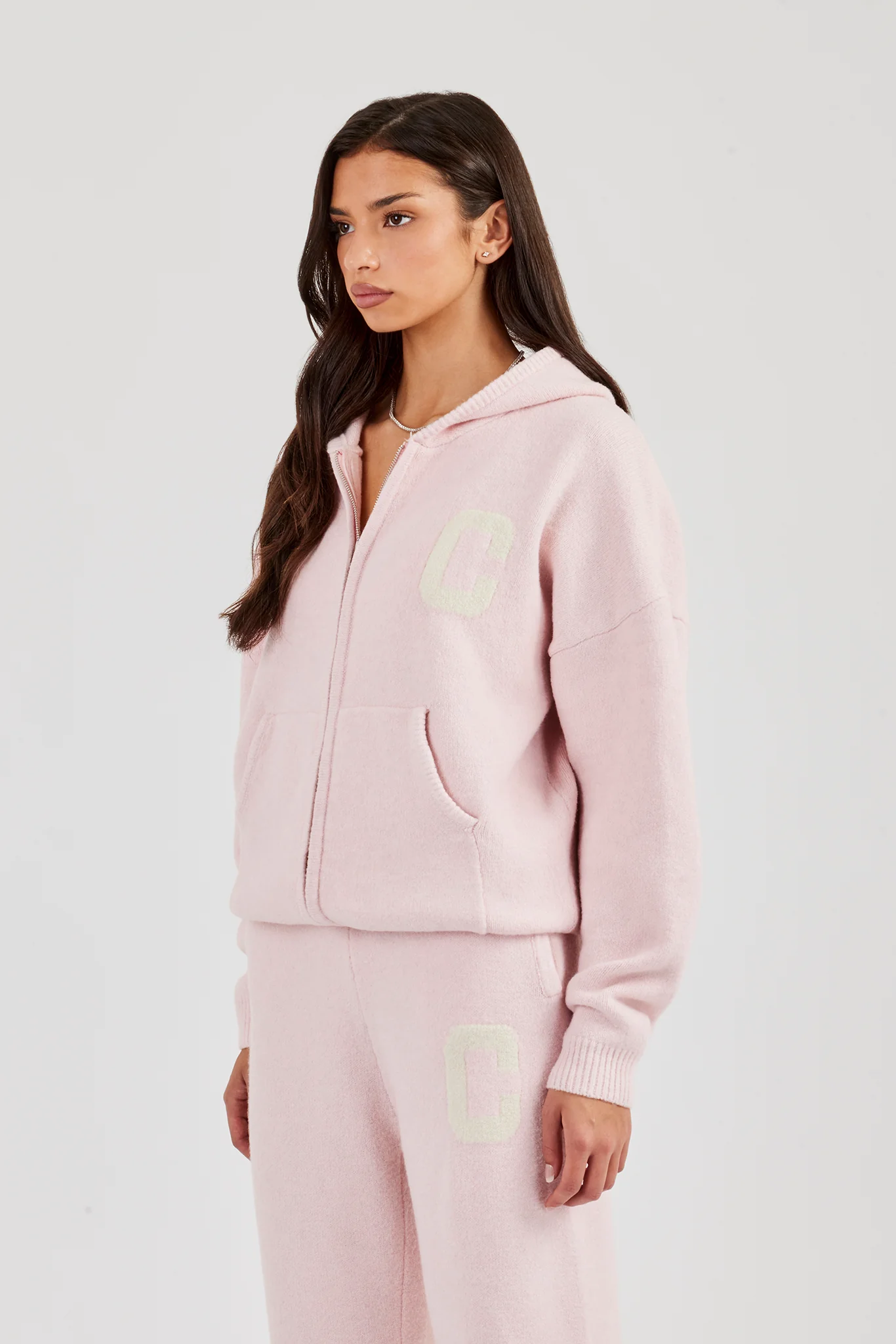 Hooded Zip Through Knitted Jumper - Baby Pink - Image 6