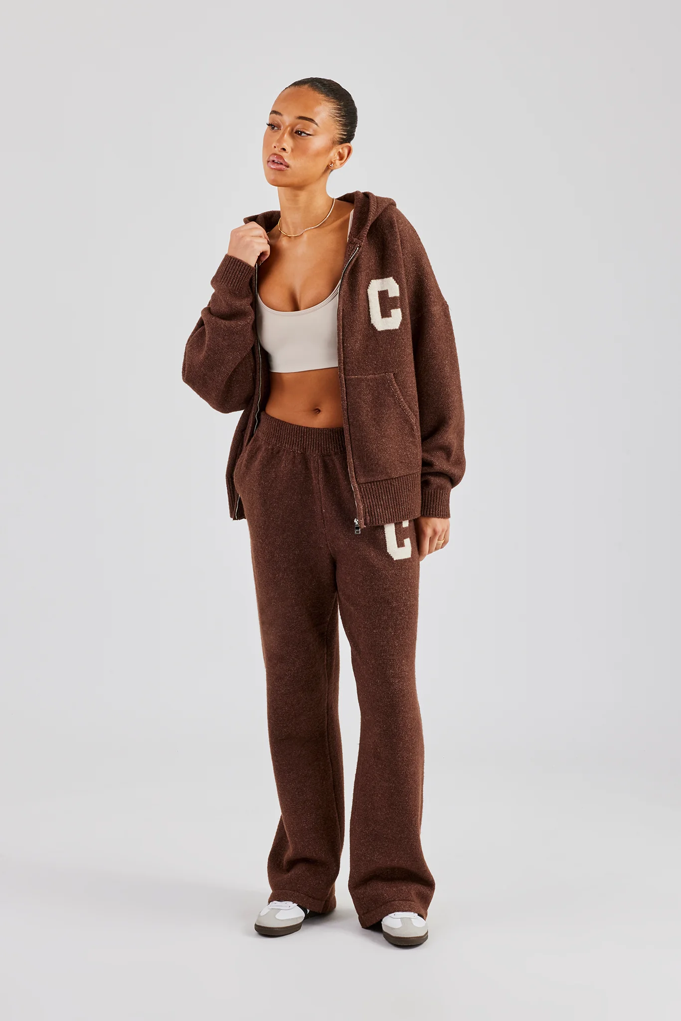 Hooded Zip Through Knitted Jumper - Chocolate - Image 5