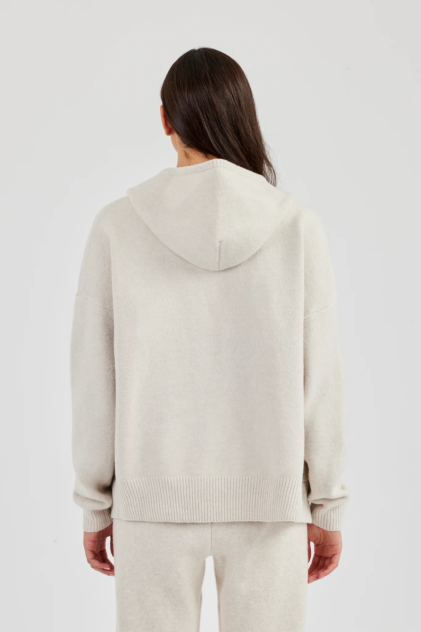 Hooded Zip Through Knitted Jumper - Oatmeal - Image 3