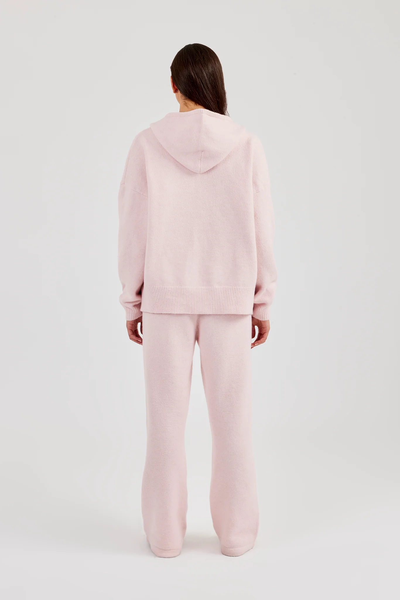 Hooded Zip Through Knitted Tracksuit - Baby Pink - Image 3