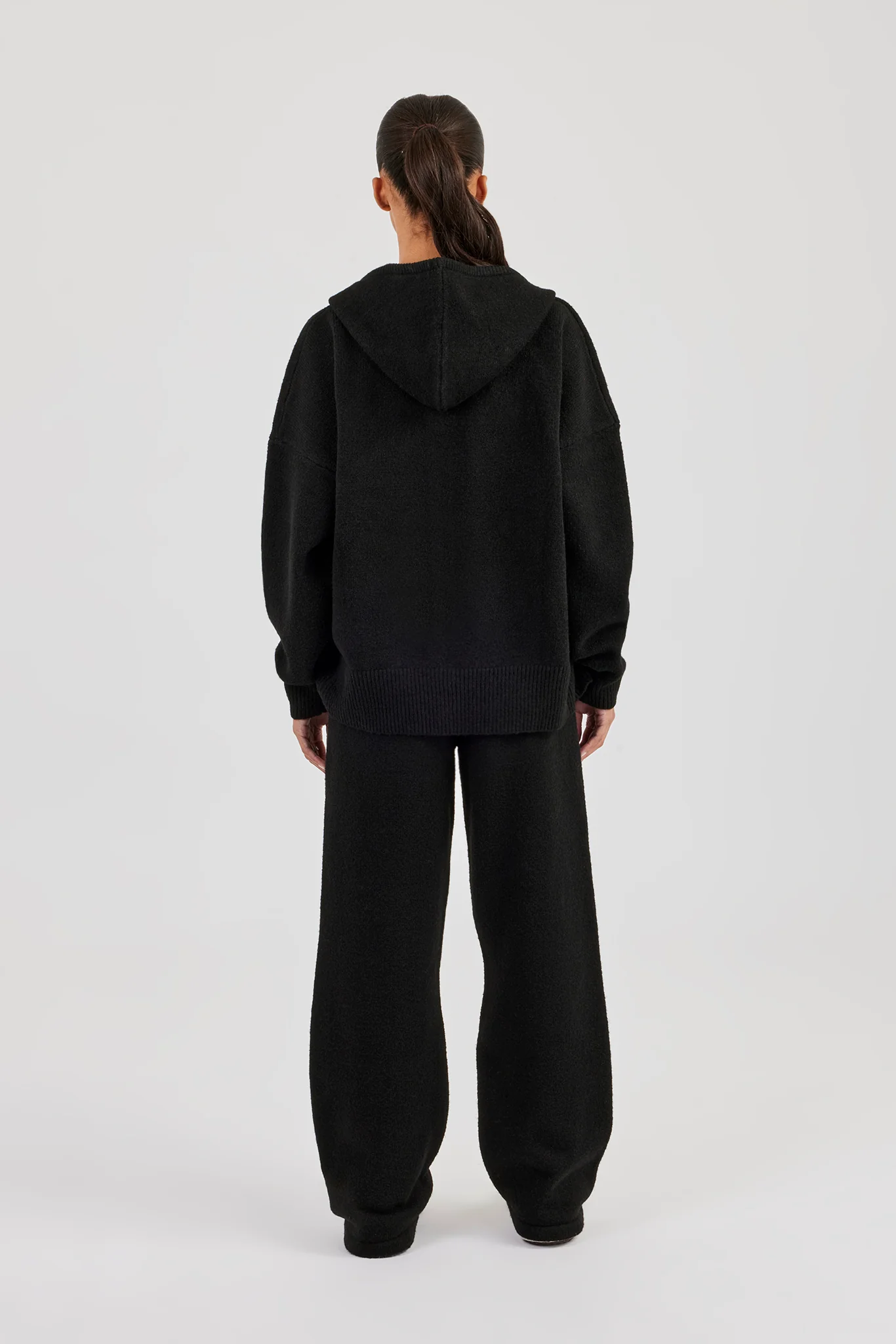 Hooded Zip Through Knitted Tracksuit - Black - Image 4