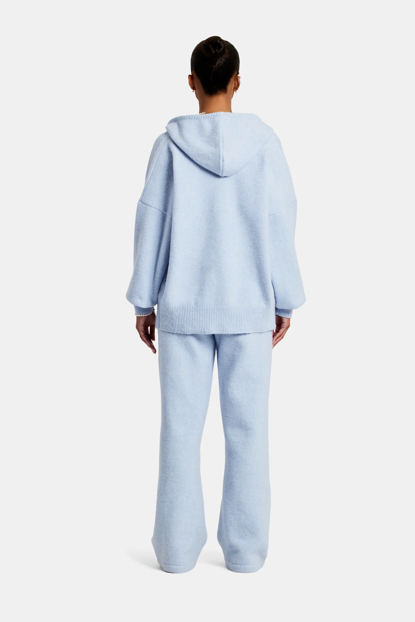 Hooded Zip Through Knitted Tracksuit - Light Blue - Image 12