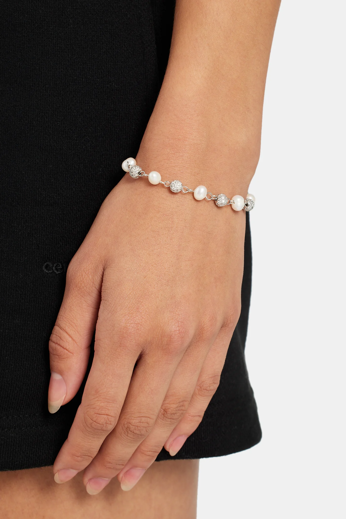 Ice CZ Ball & Freshwater Pearl Bracelet - Image 2