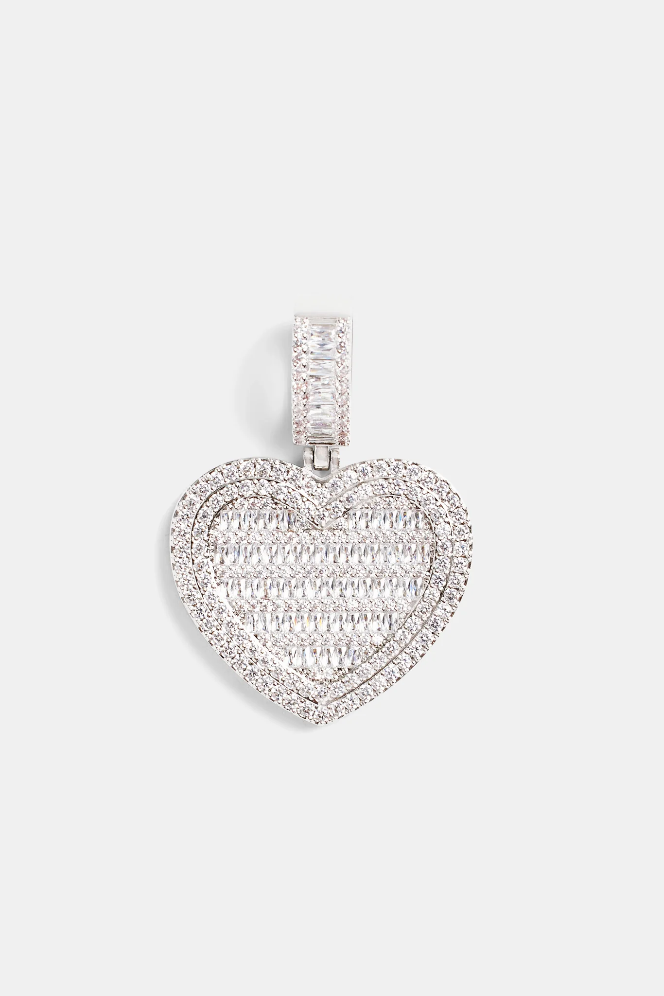 Iced 50mm CZ Baguette Heart Pendant - Image 2