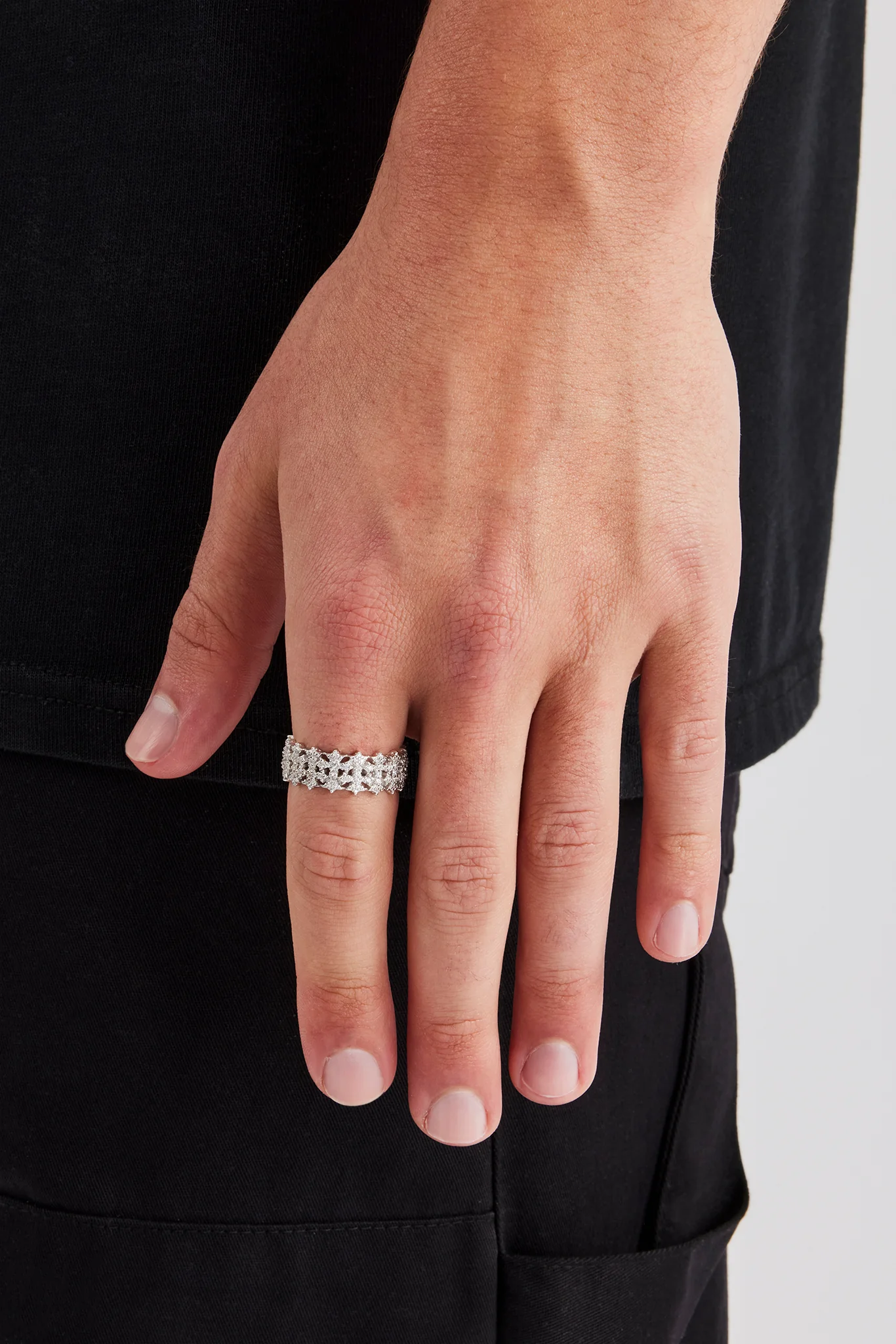 Iced Alternating Cross Ring - 8mm - Image 2