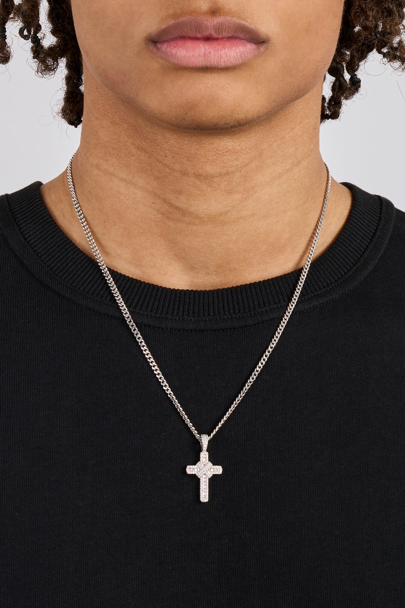 Iced Baguette Cross Micro Cuban Necklace  - 3mm - Image 2