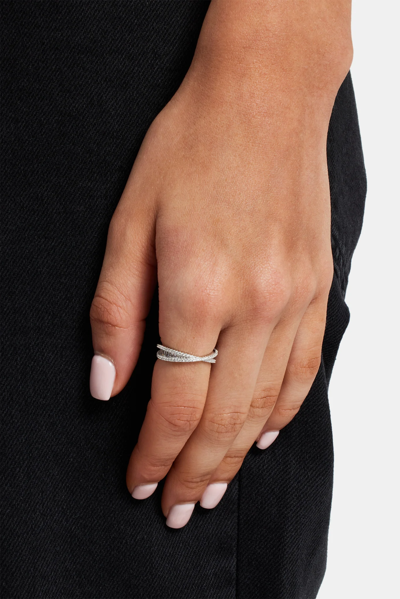 Iced Baguette Cross Over Ring - 5mm - Image 2