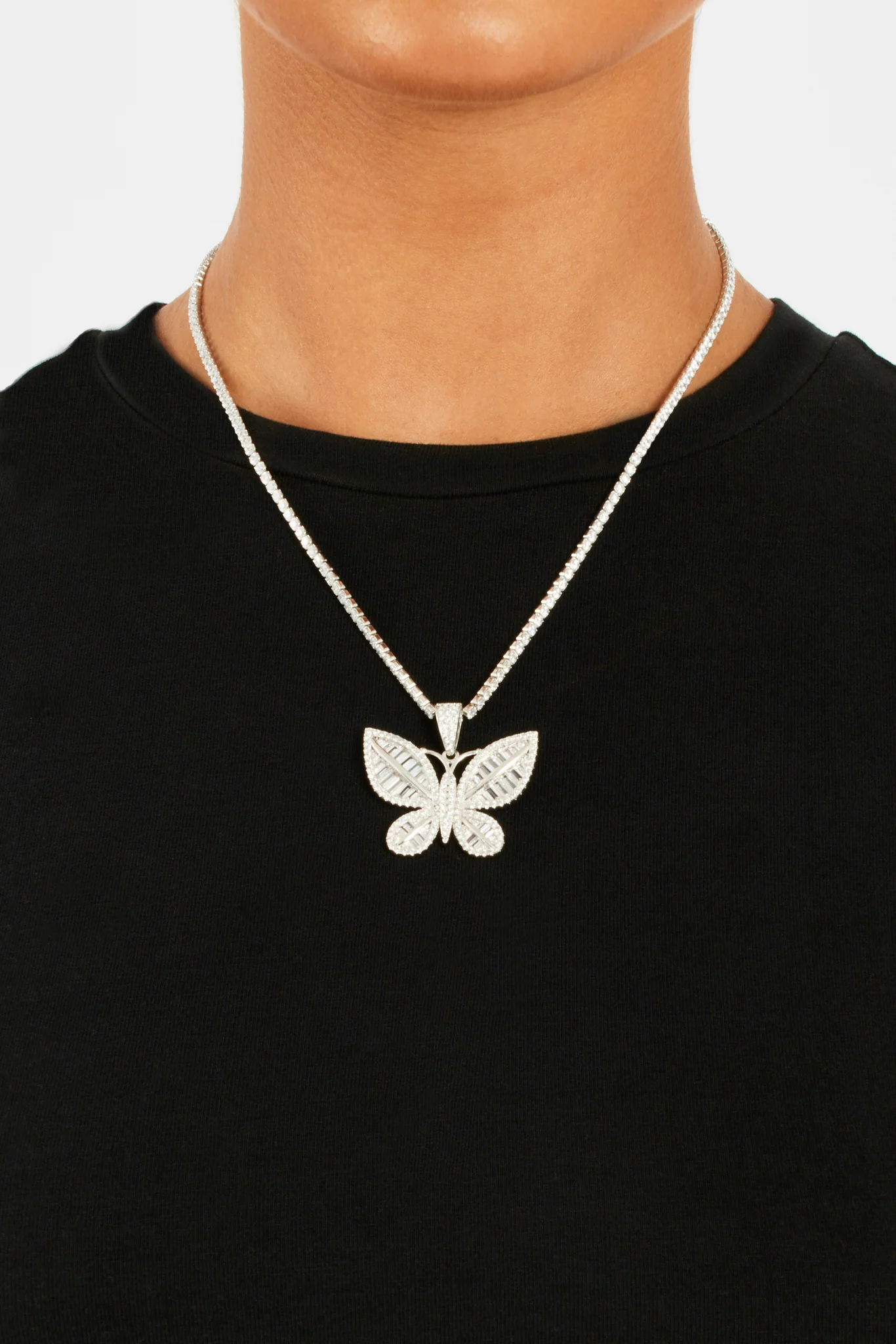 Iced Baguette CZ Butterfly Pendant - Image 3