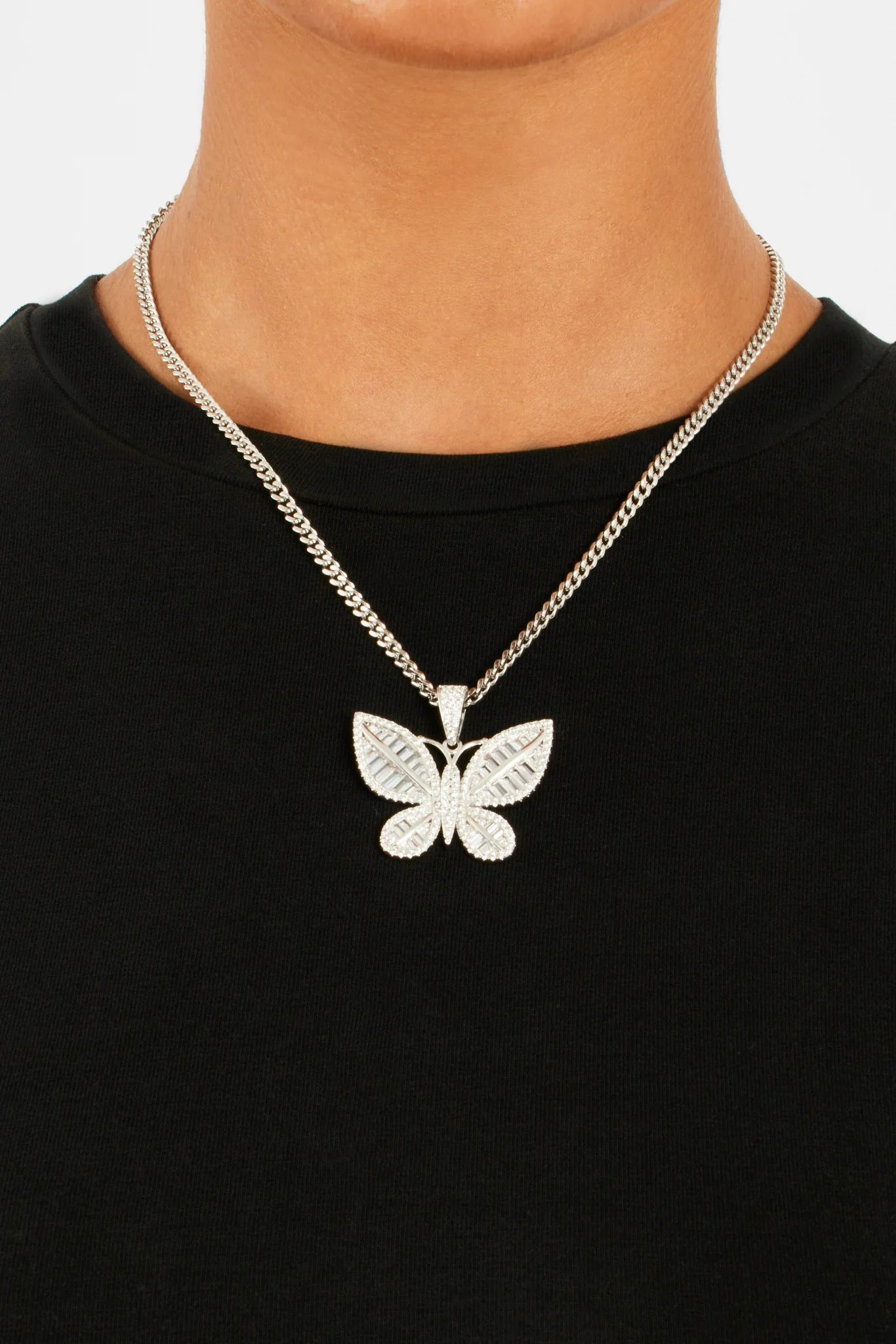 Iced Baguette CZ Butterfly Pendant - Image 4