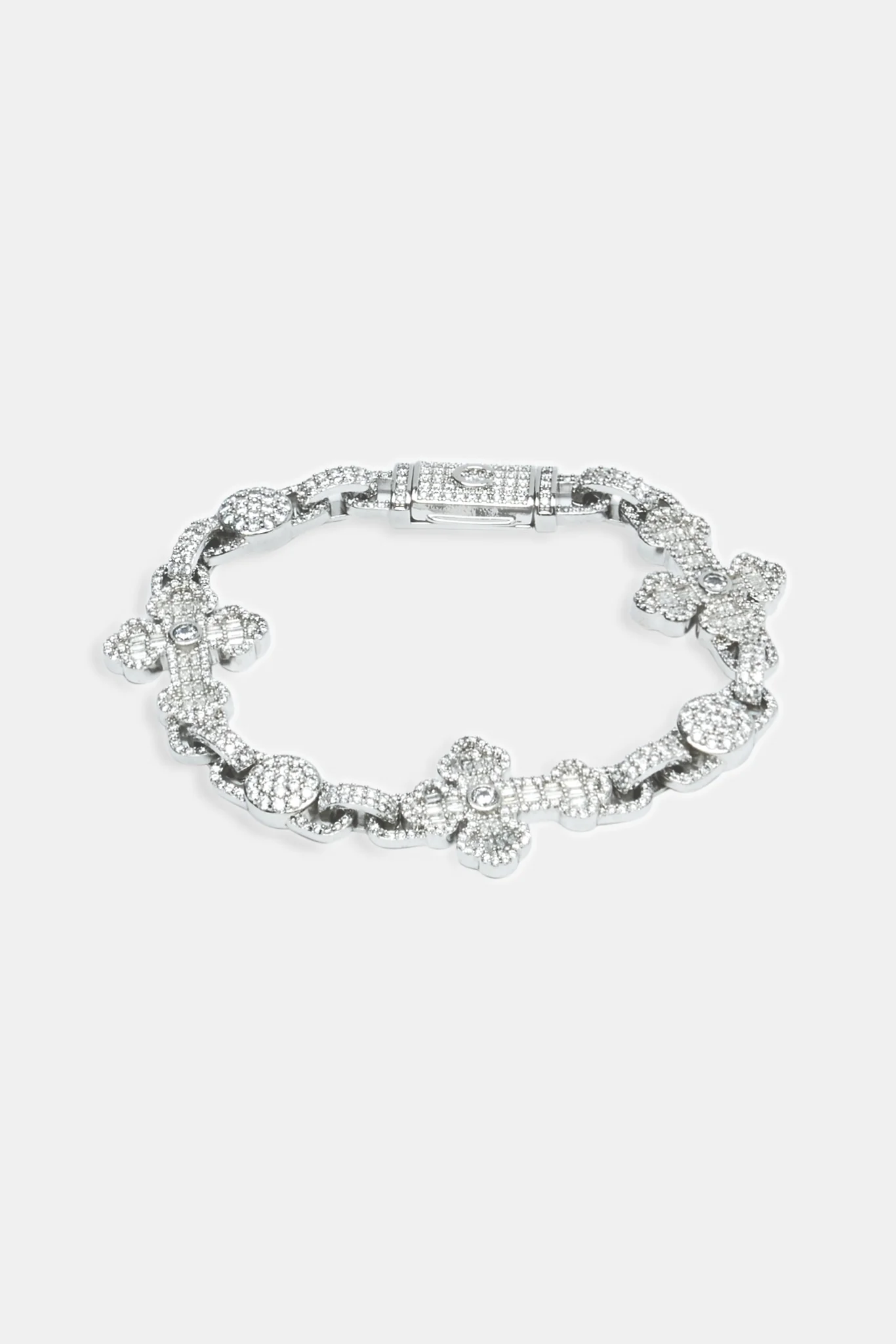 Iced Baguette Cross Bracelet - White - Image 3