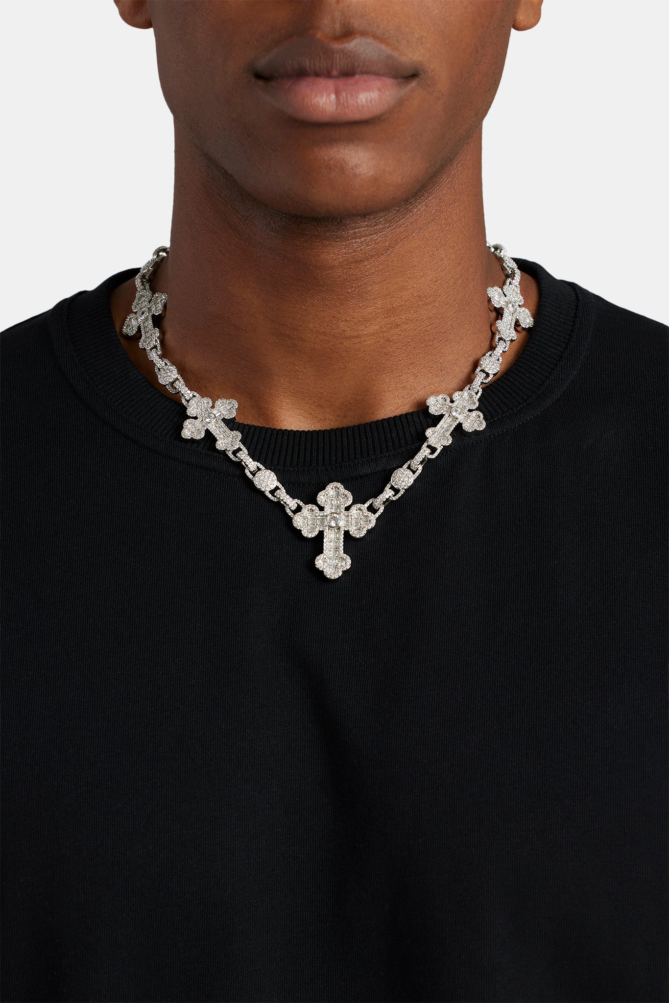 Iced Baguette CZ Cross Drop Chain - Image 2