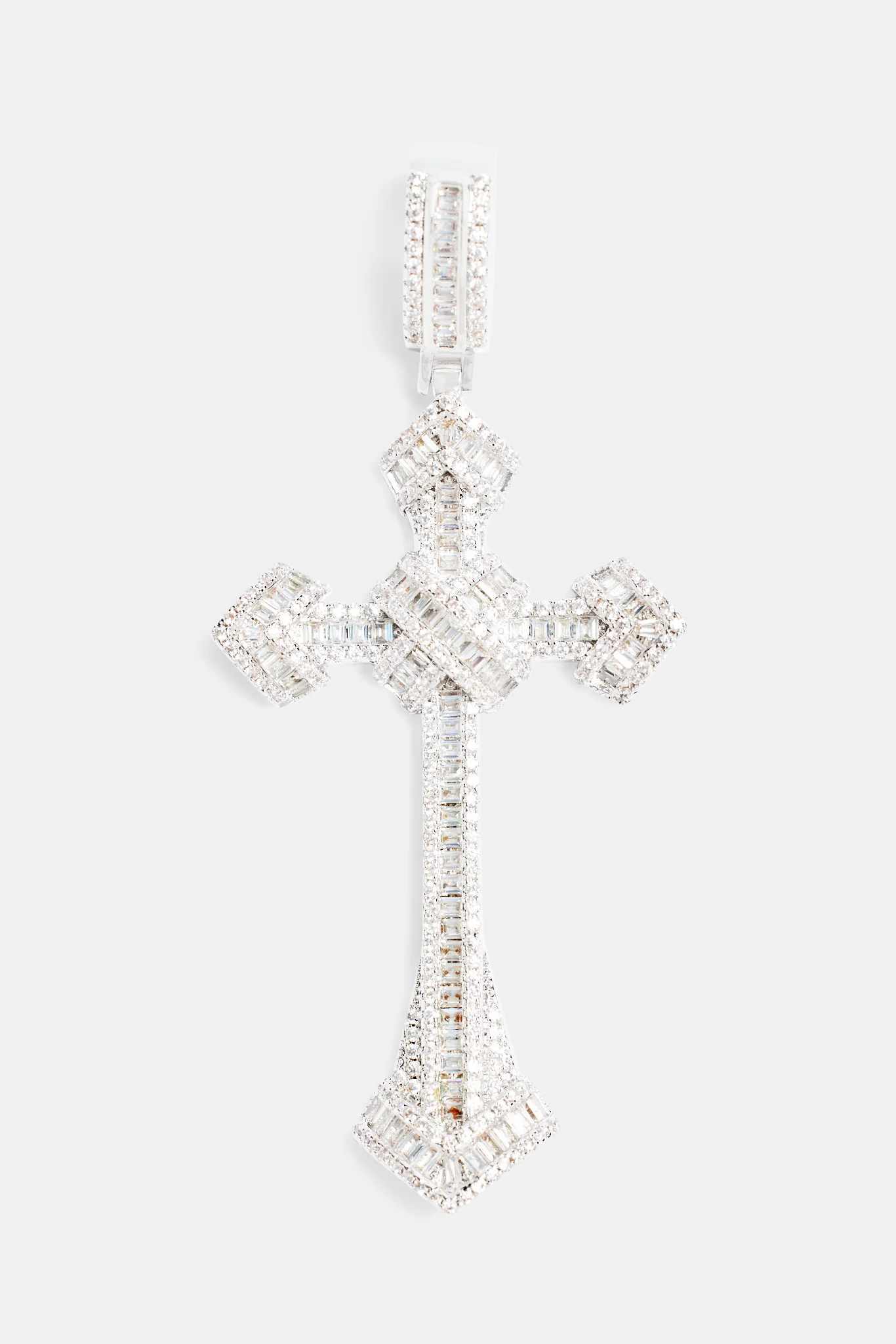 Iced Baguette CZ Cross Over Cross Pendant - Image 2