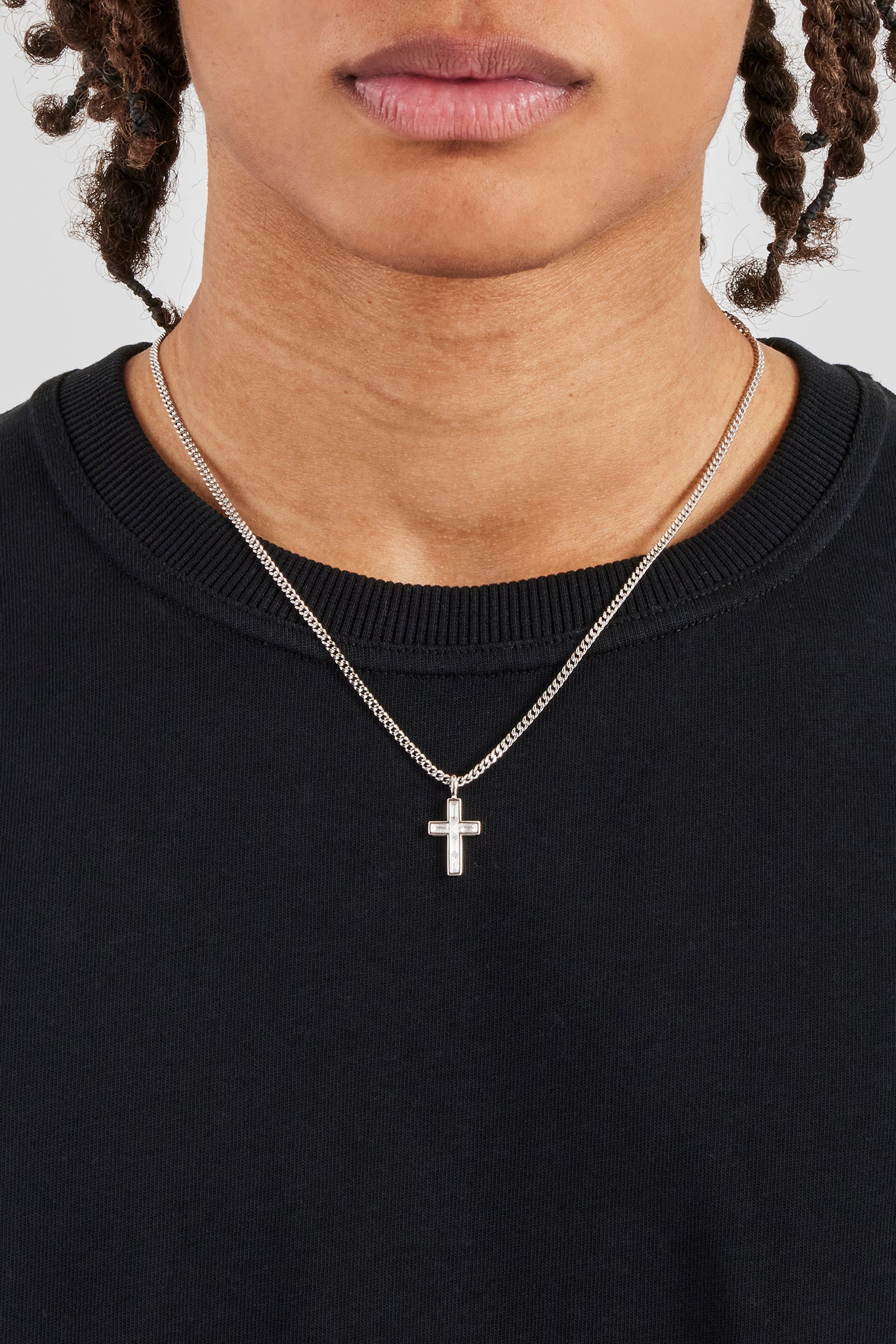 Iced Baguette Stone Cross Necklace - 25mm - Image 2