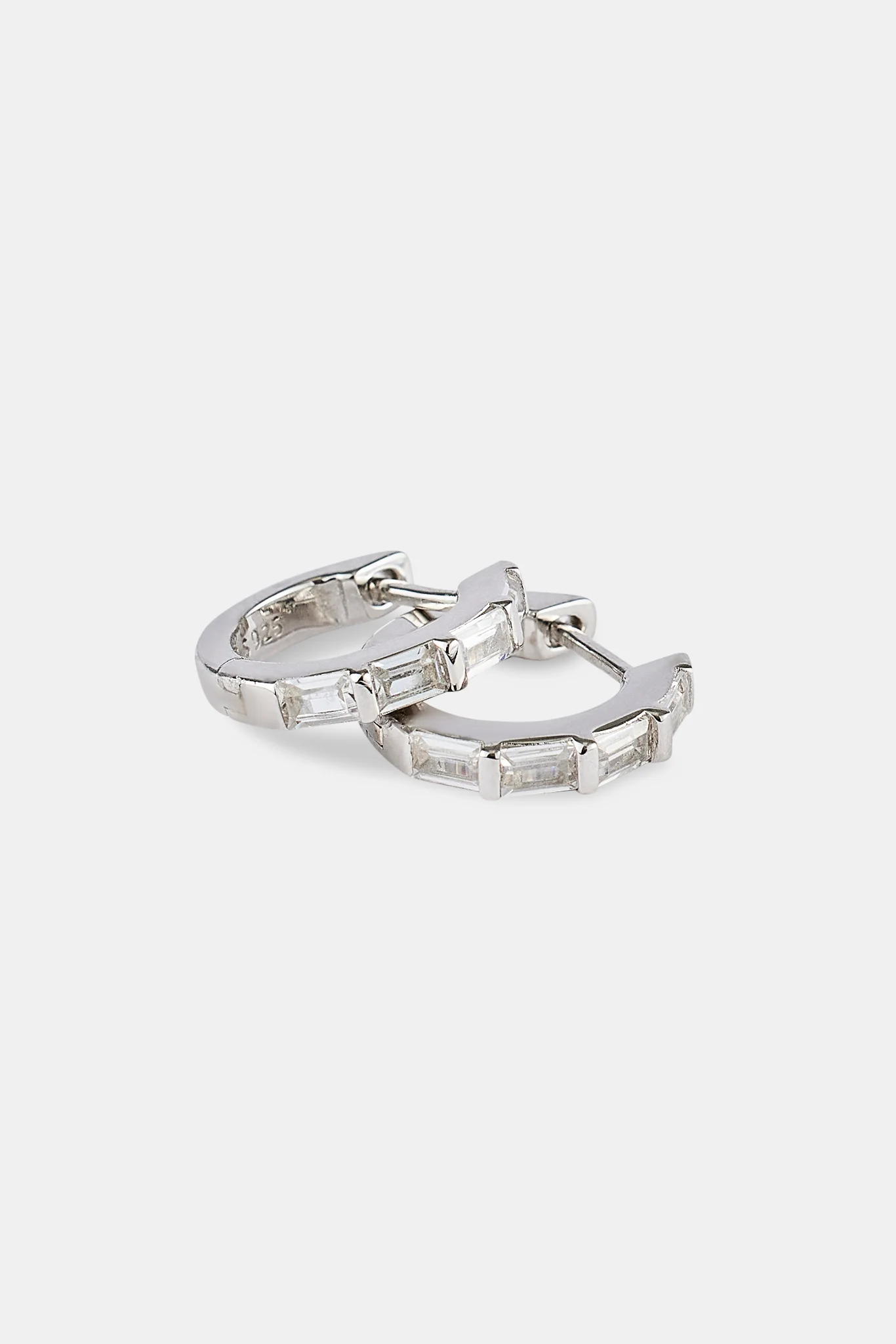 Iced Baguette Stone Huggie Earrings - 10mm - Image 2