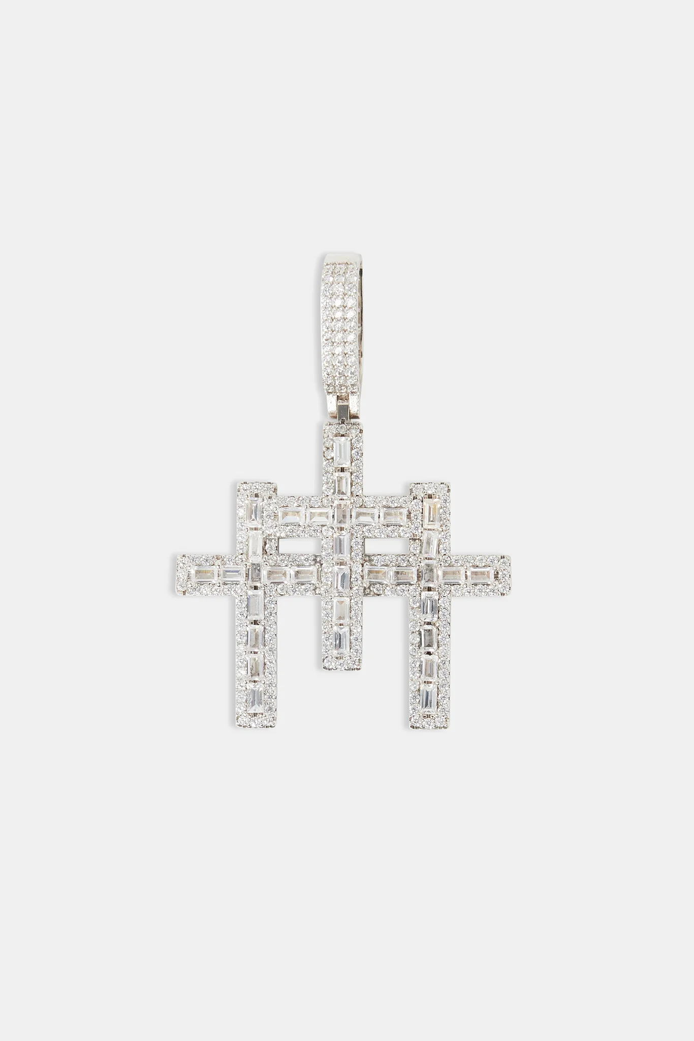 Iced Baguette Triple Cross Pendant - 70mm - Image 2