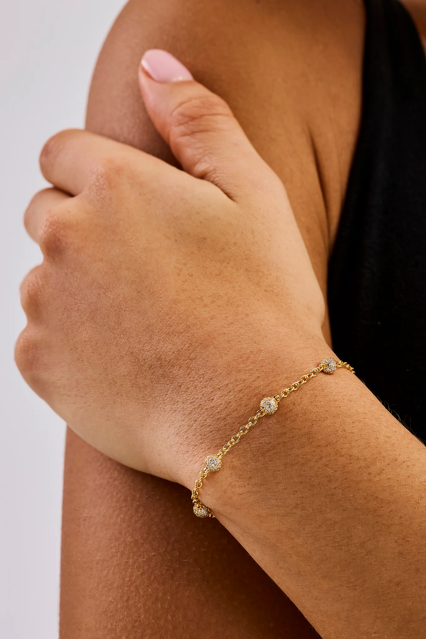 Iced Ball Rolo Bracelet - 4mm - Gold - Image 2