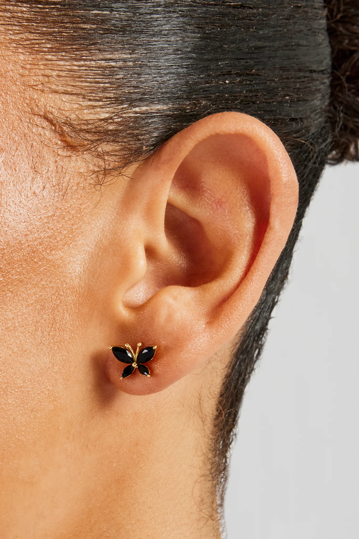 Iced Black Butterfly Stud Earrings - 8mm - Image 2