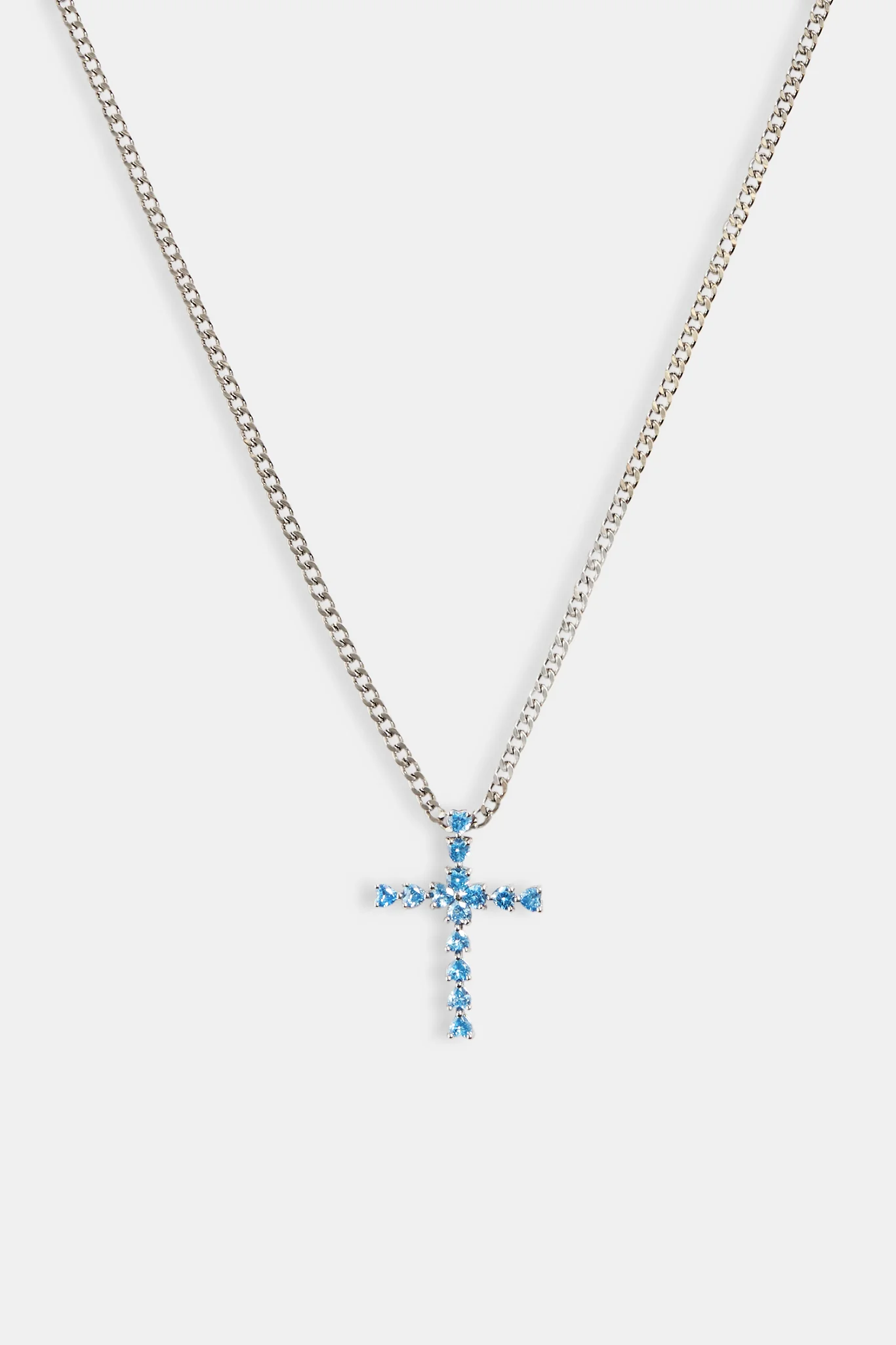 Iced Blue CZ Cross Cuban Necklace - Image 2