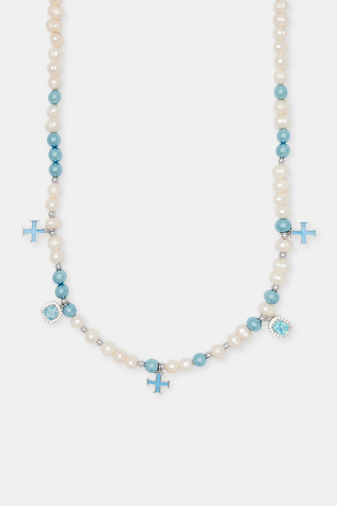 Iced Blue Mixed Motif Freshwater Pearl Necklace - Image 2