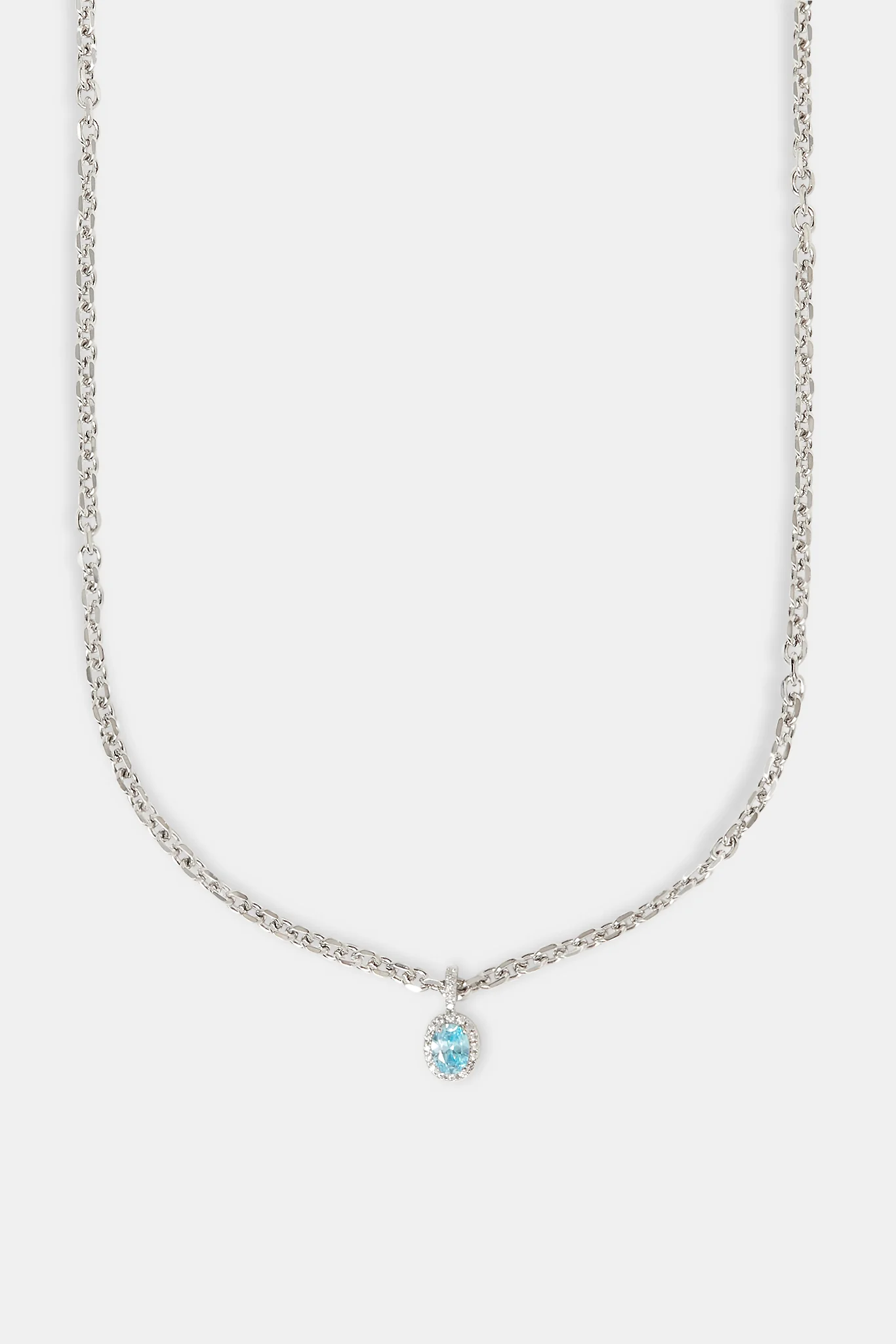 Iced Blue Oval Gemstone Necklace - 10mm - Image 2