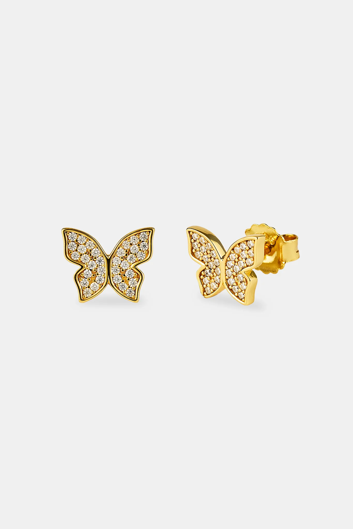Iced Butterfly Stud Earring - 8mm - Gold - Image 2