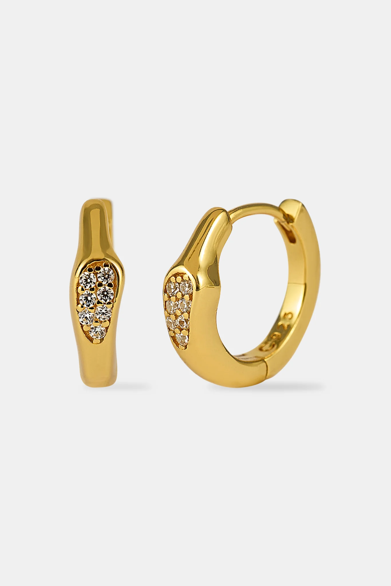 Iced Centre Asymmetric Hoop Earrings - 10mm - Gold - Image 2