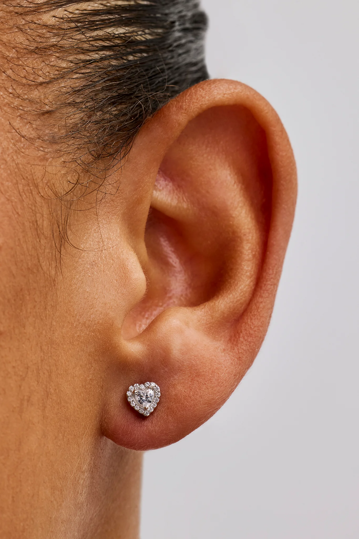Iced Centre Heart Stud Earrings - 6mm - White - Image 2
