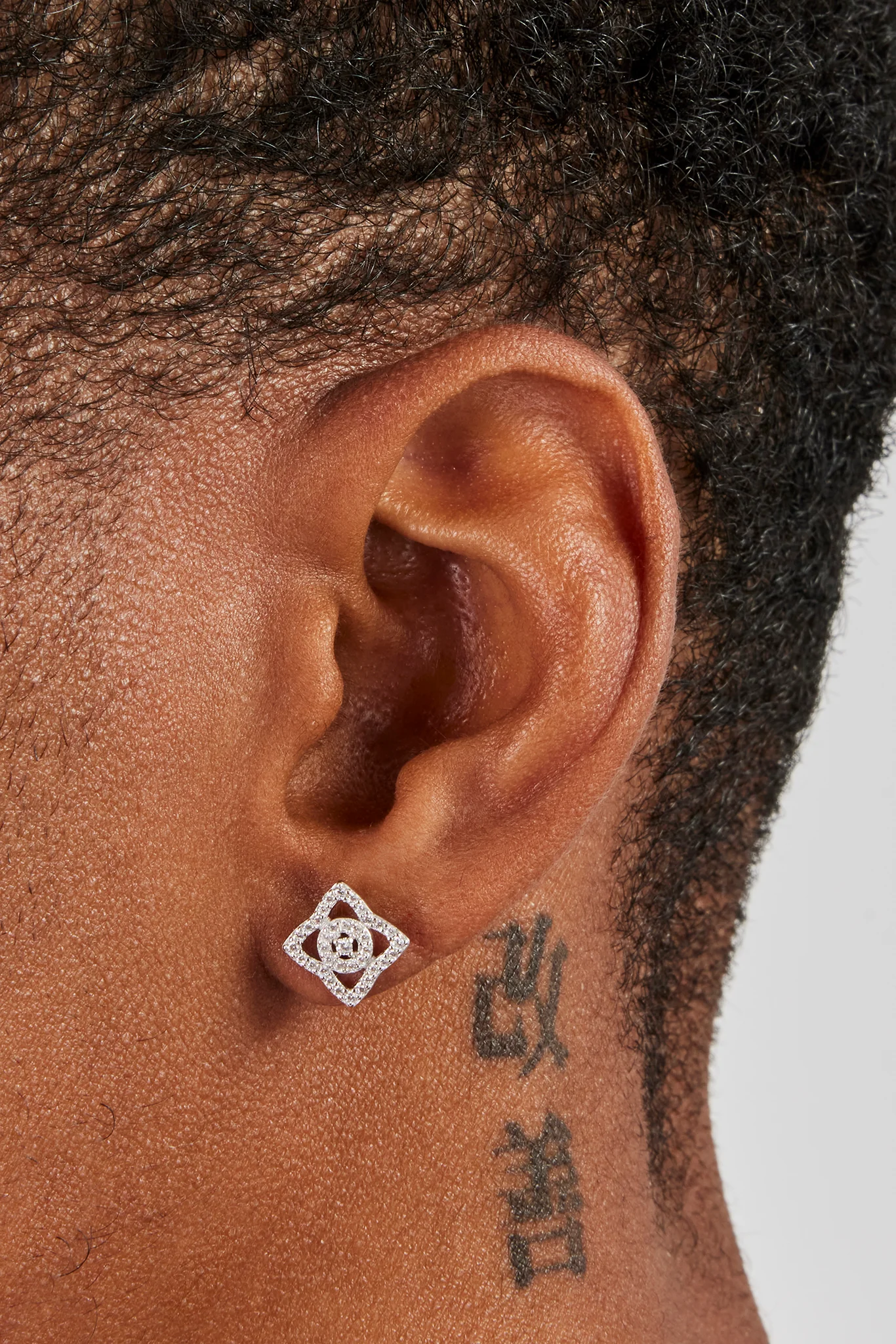 Iced Centre Motif Stud Earrings - 8mm - Image 2