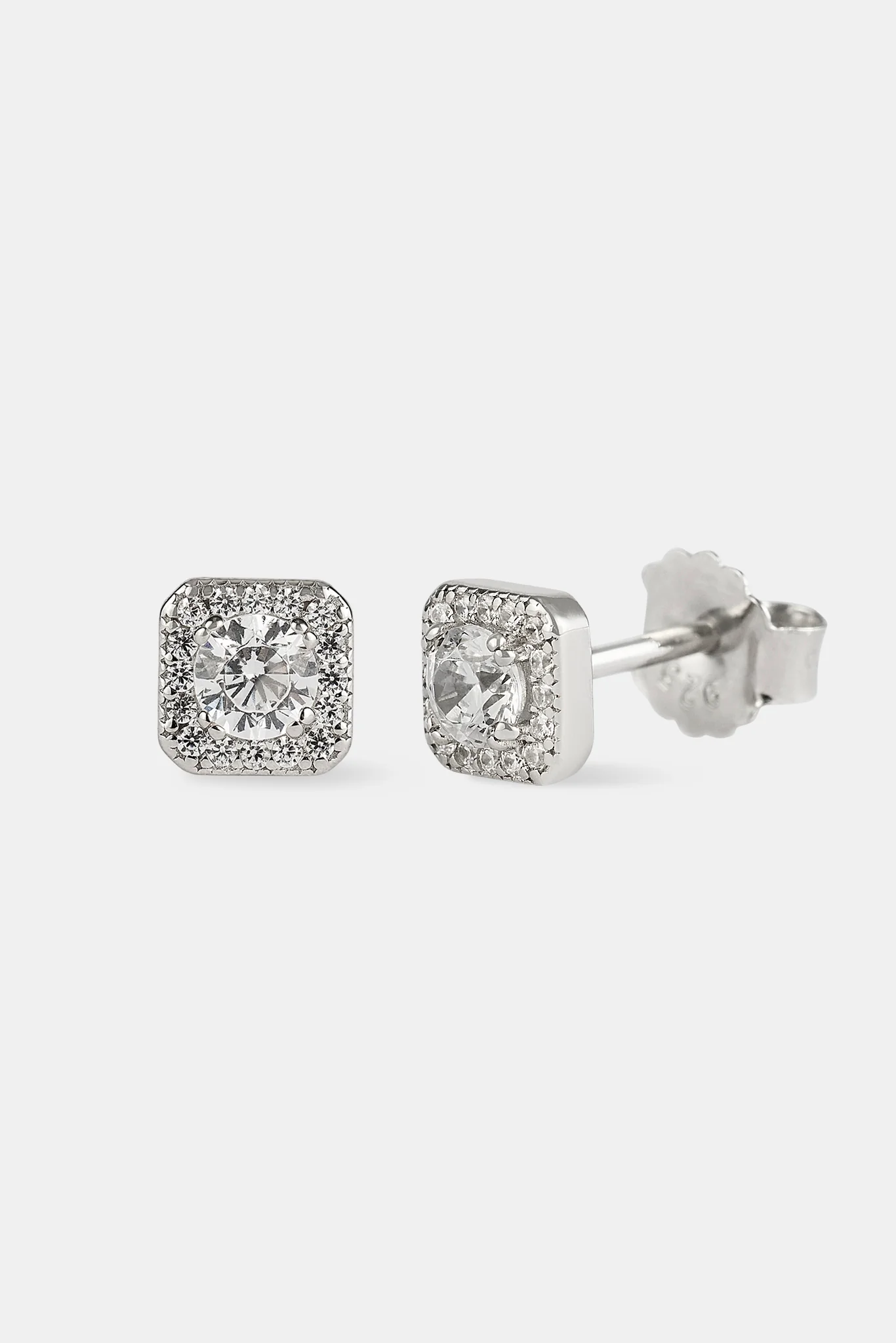 Iced Centre Square Edge Stud Earrings - 6mm - White - Image 2